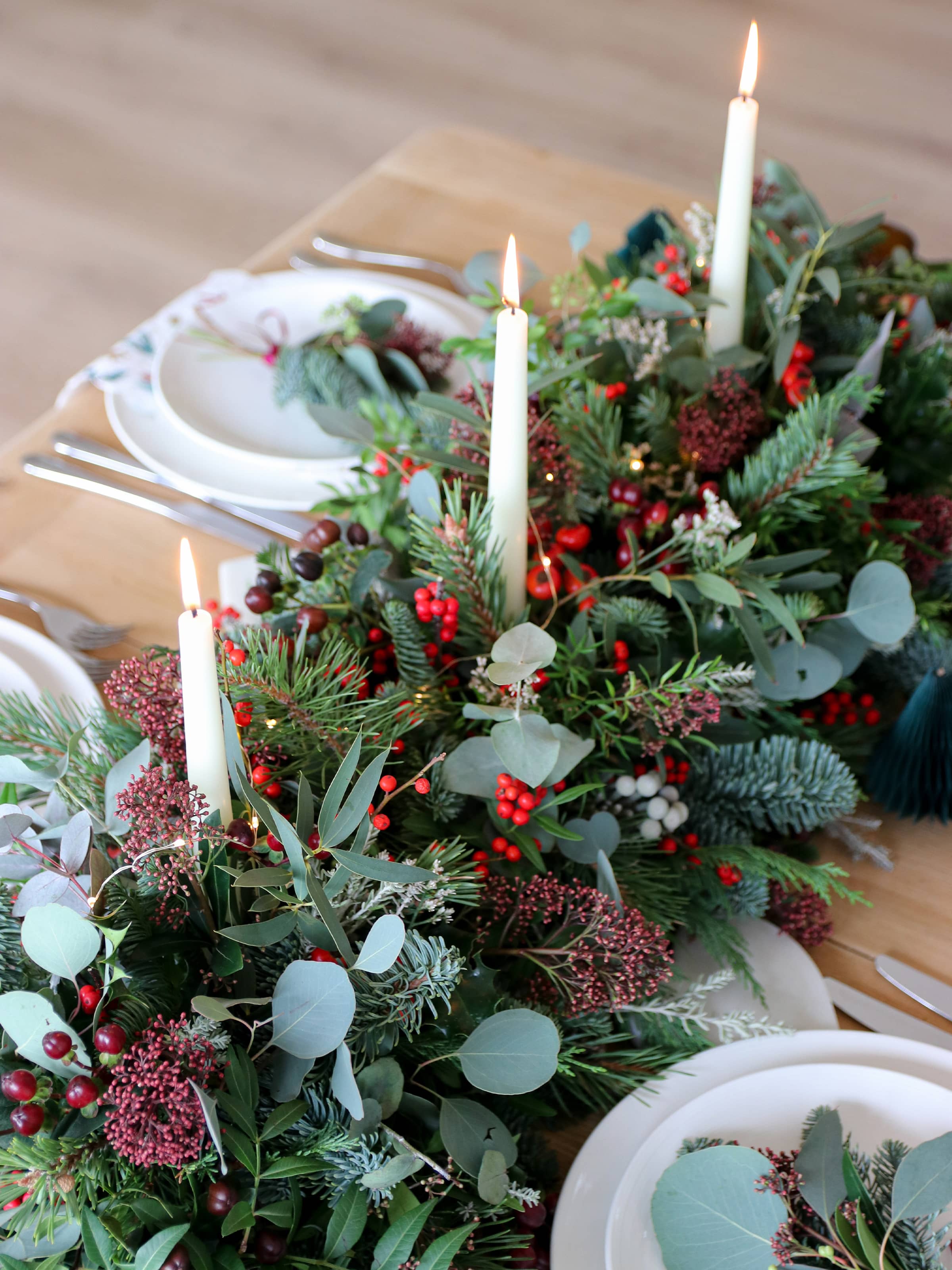 Christmas Table Runner Garland Arrangement