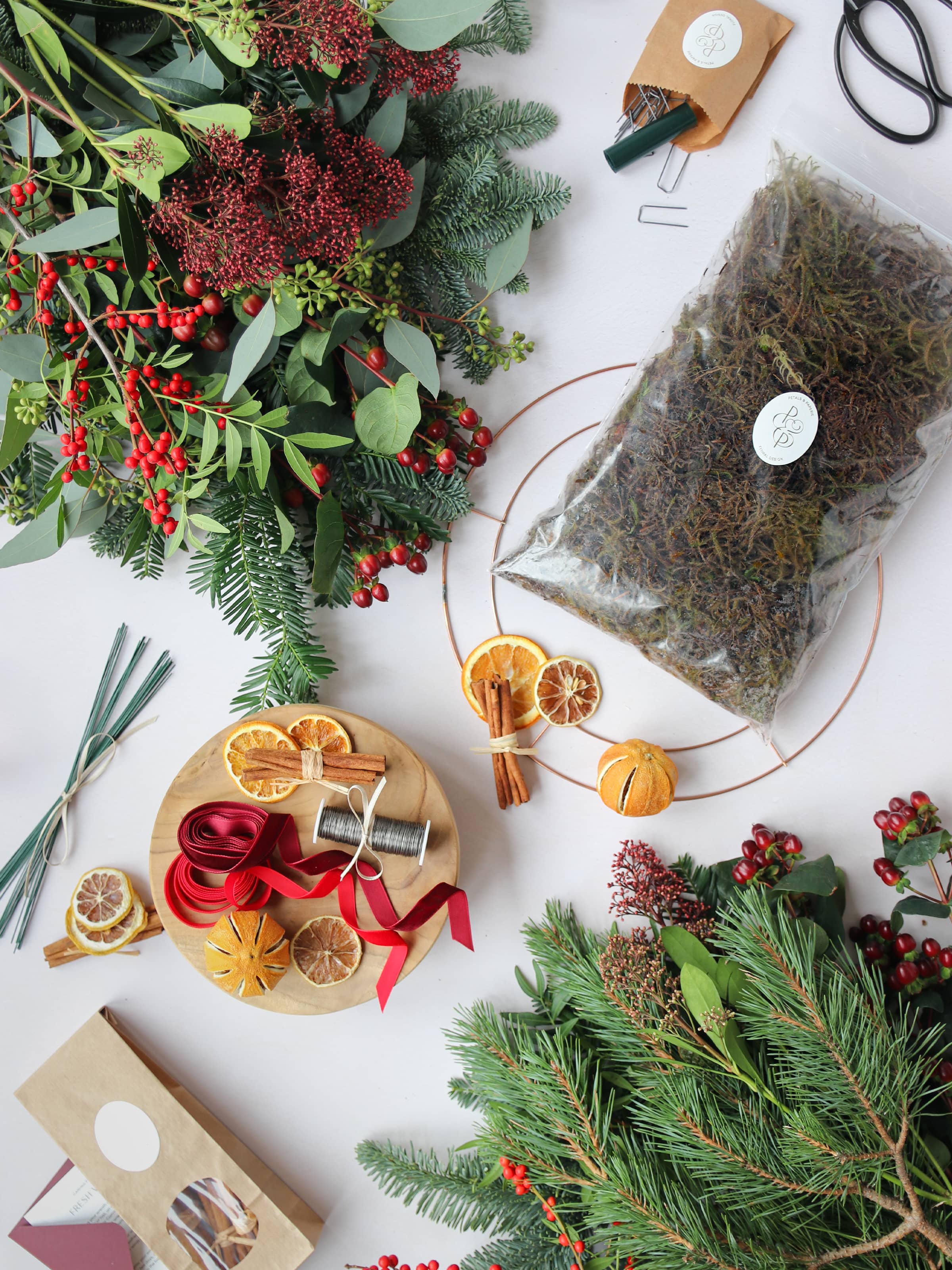 DIY 12" Christmas Wreath Making Kit - 'Clementine Kisses'