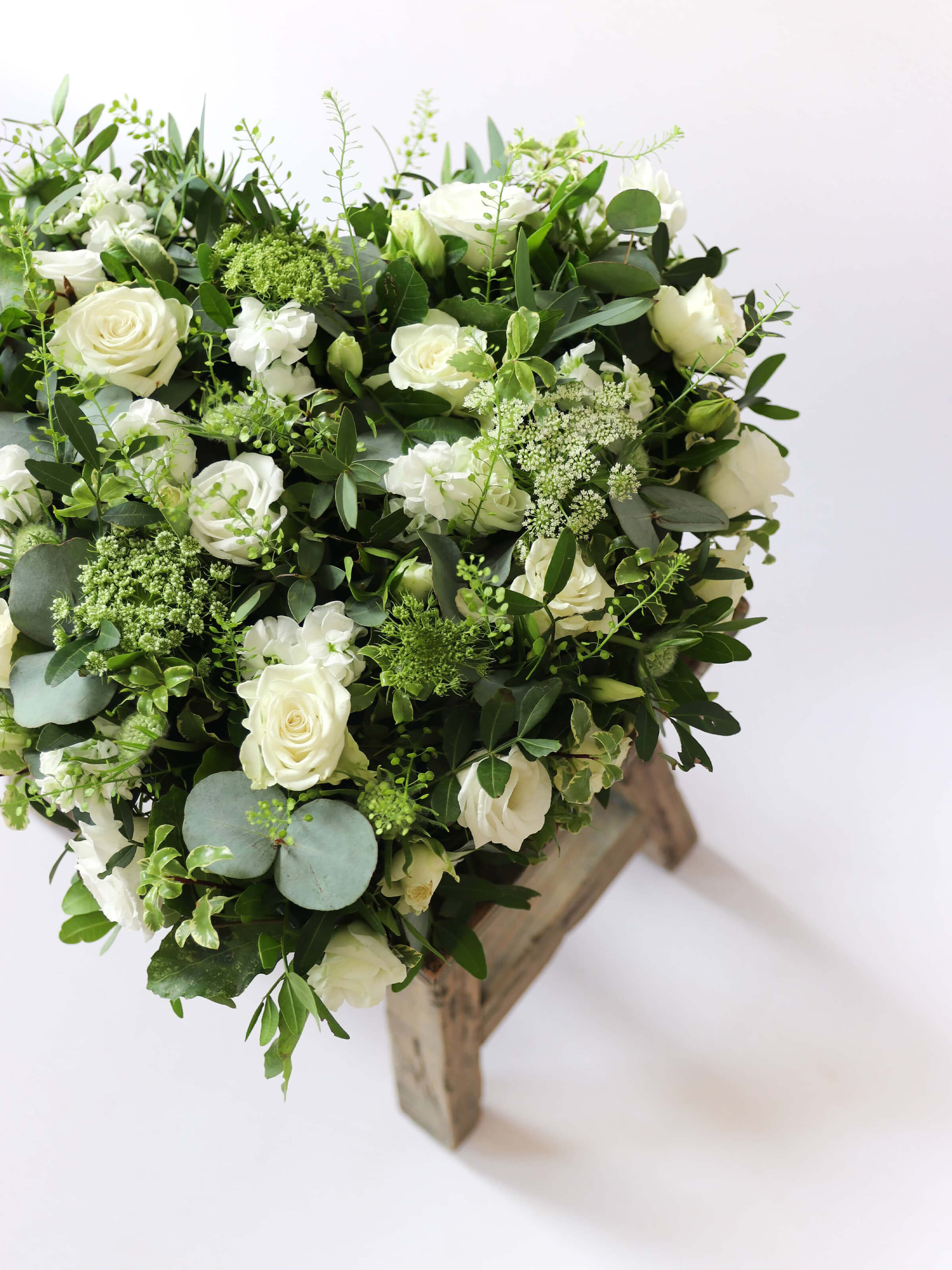White & Green Funeral Heart Posy