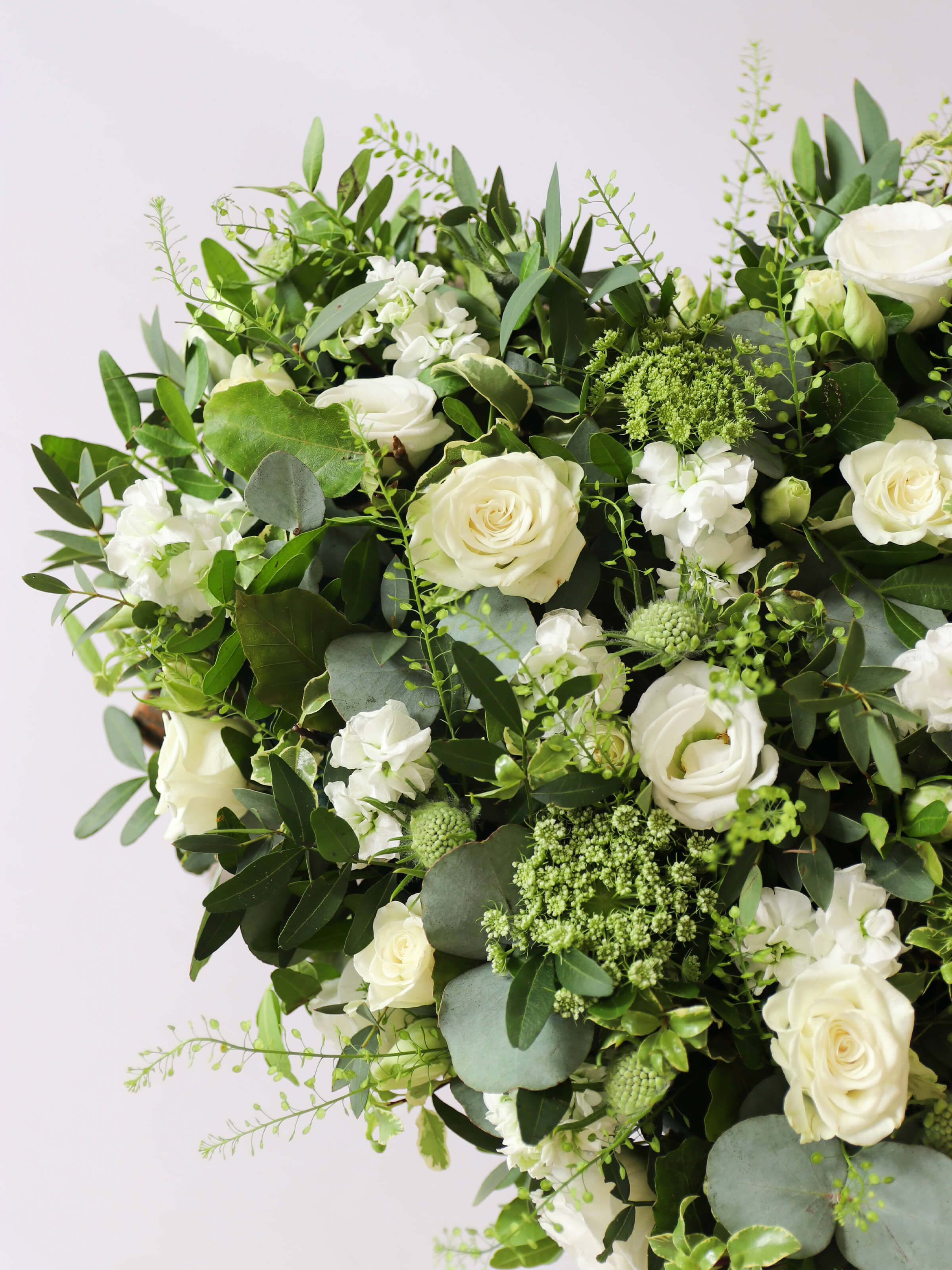 White & Green Funeral Heart Posy