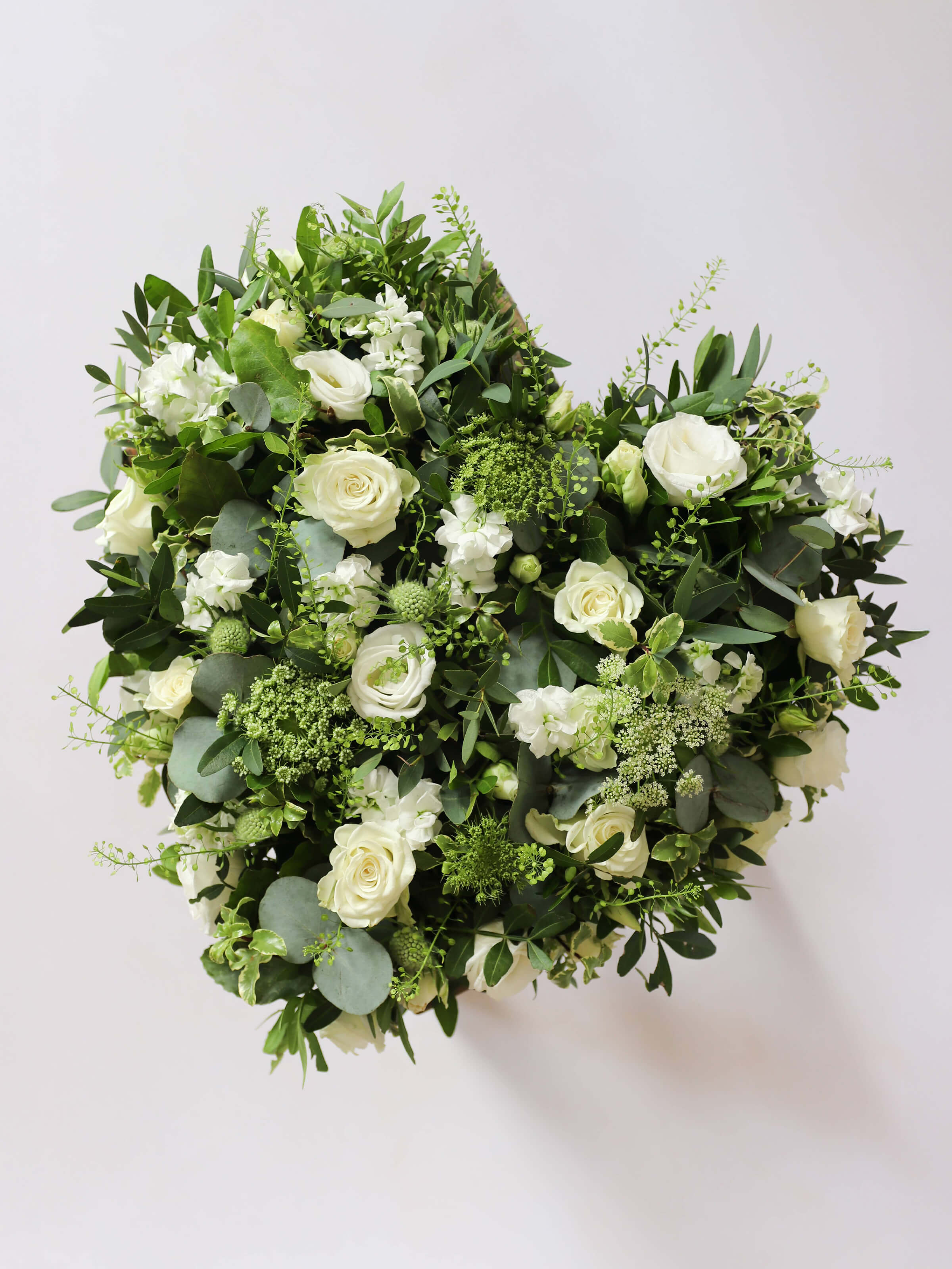 White & Green Funeral Heart Posy