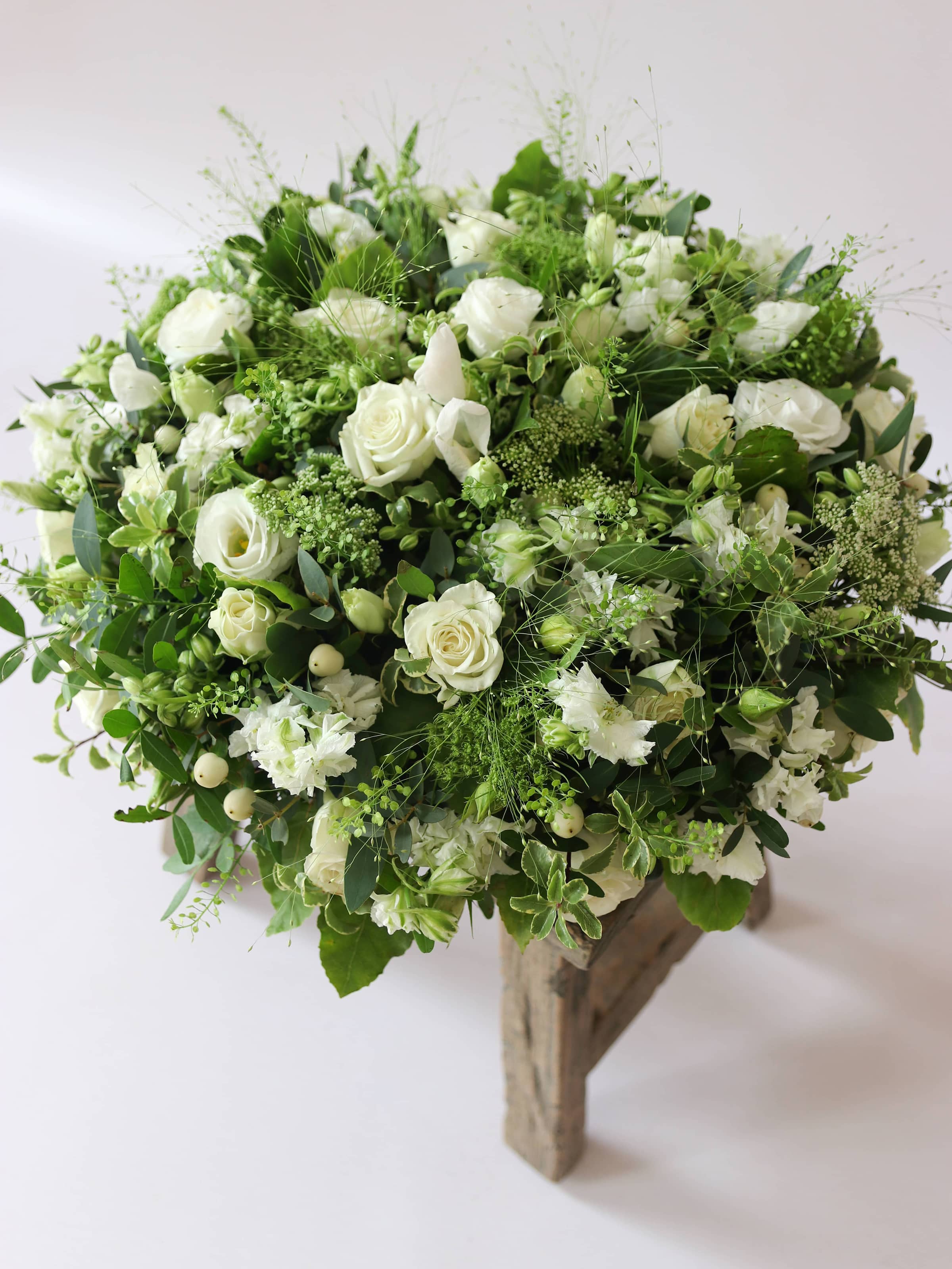 White & Green Round Funeral Posy