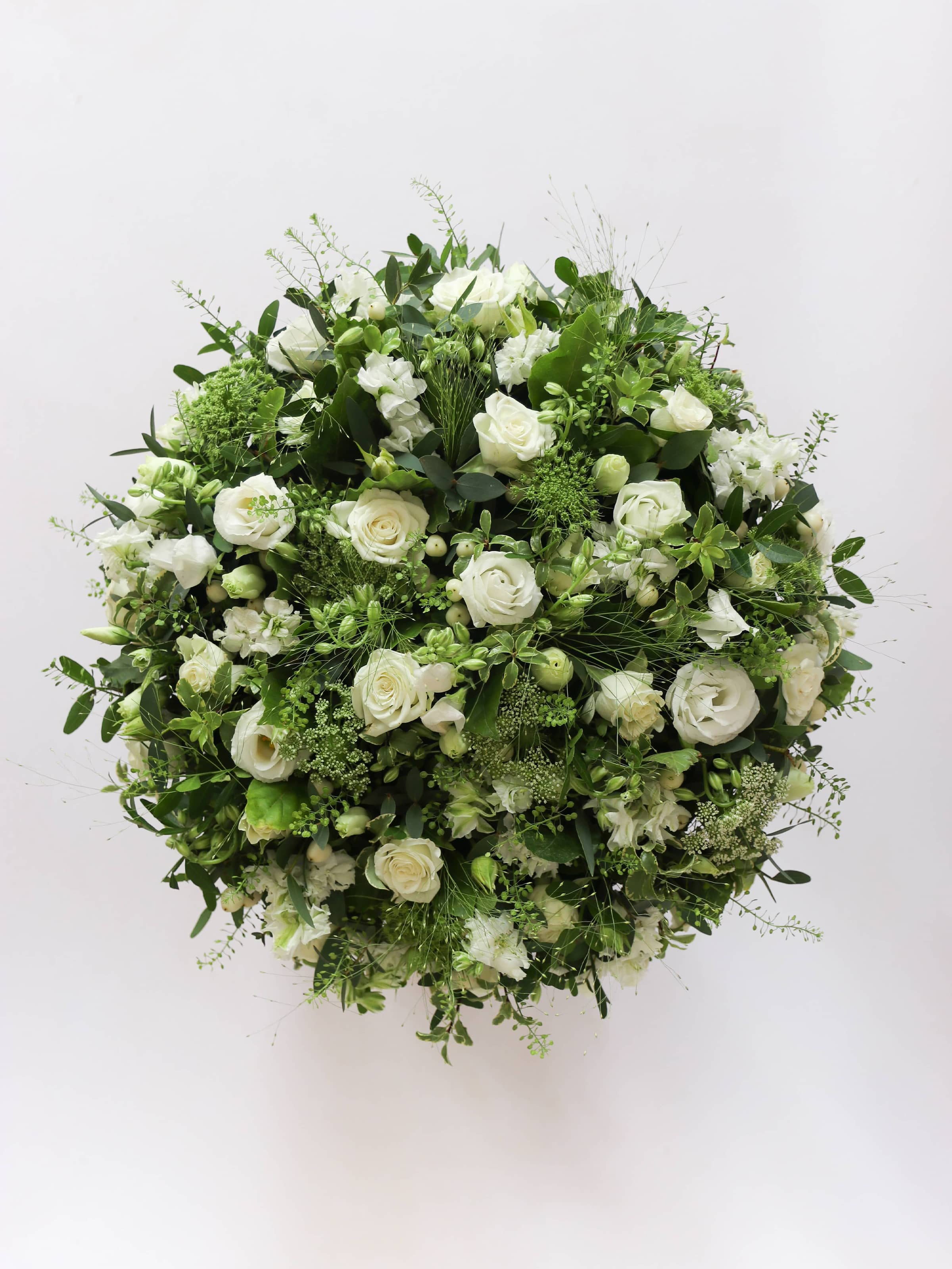 White & Green Round Funeral Posy