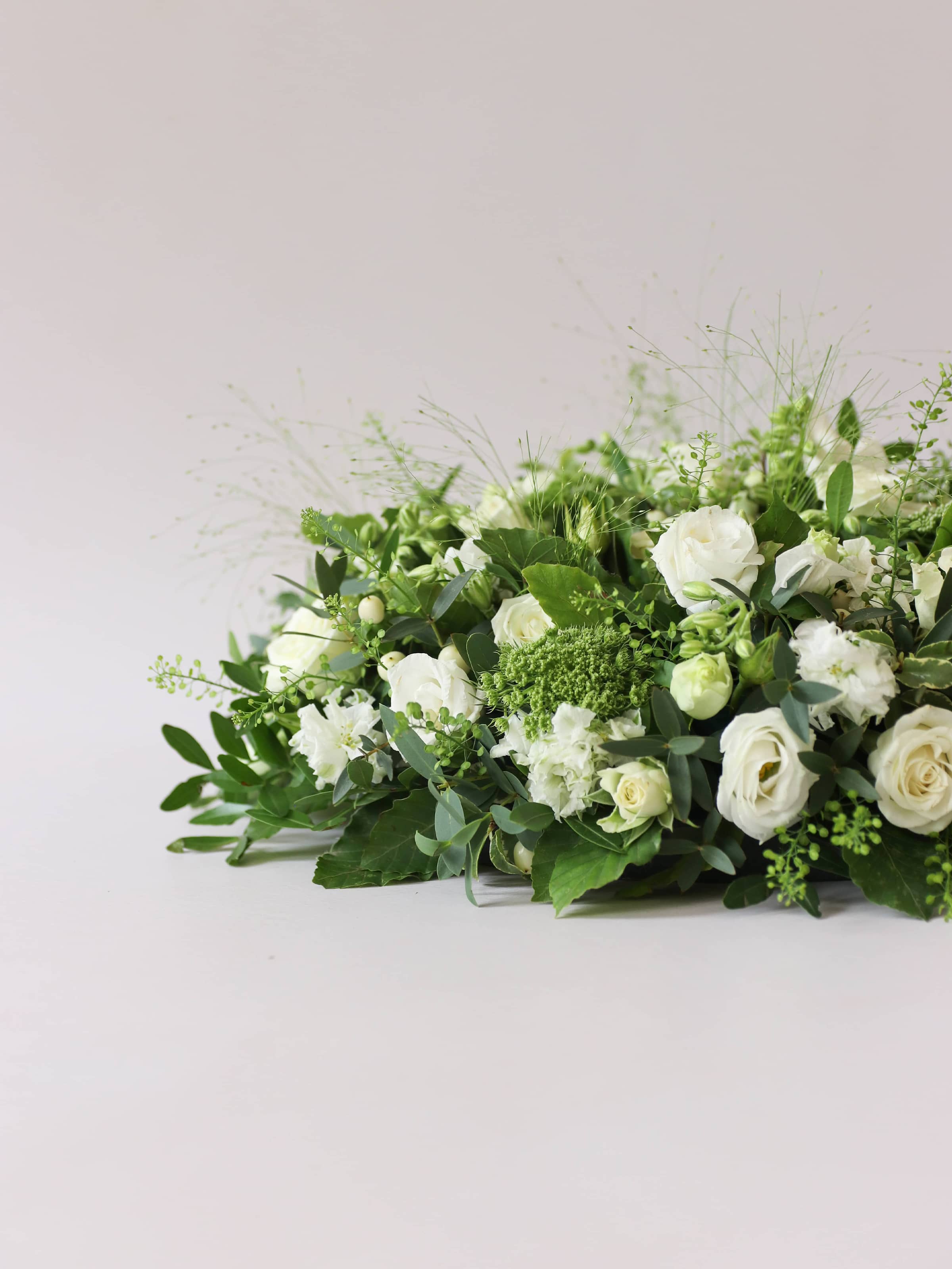 White & Green Round Funeral Posy