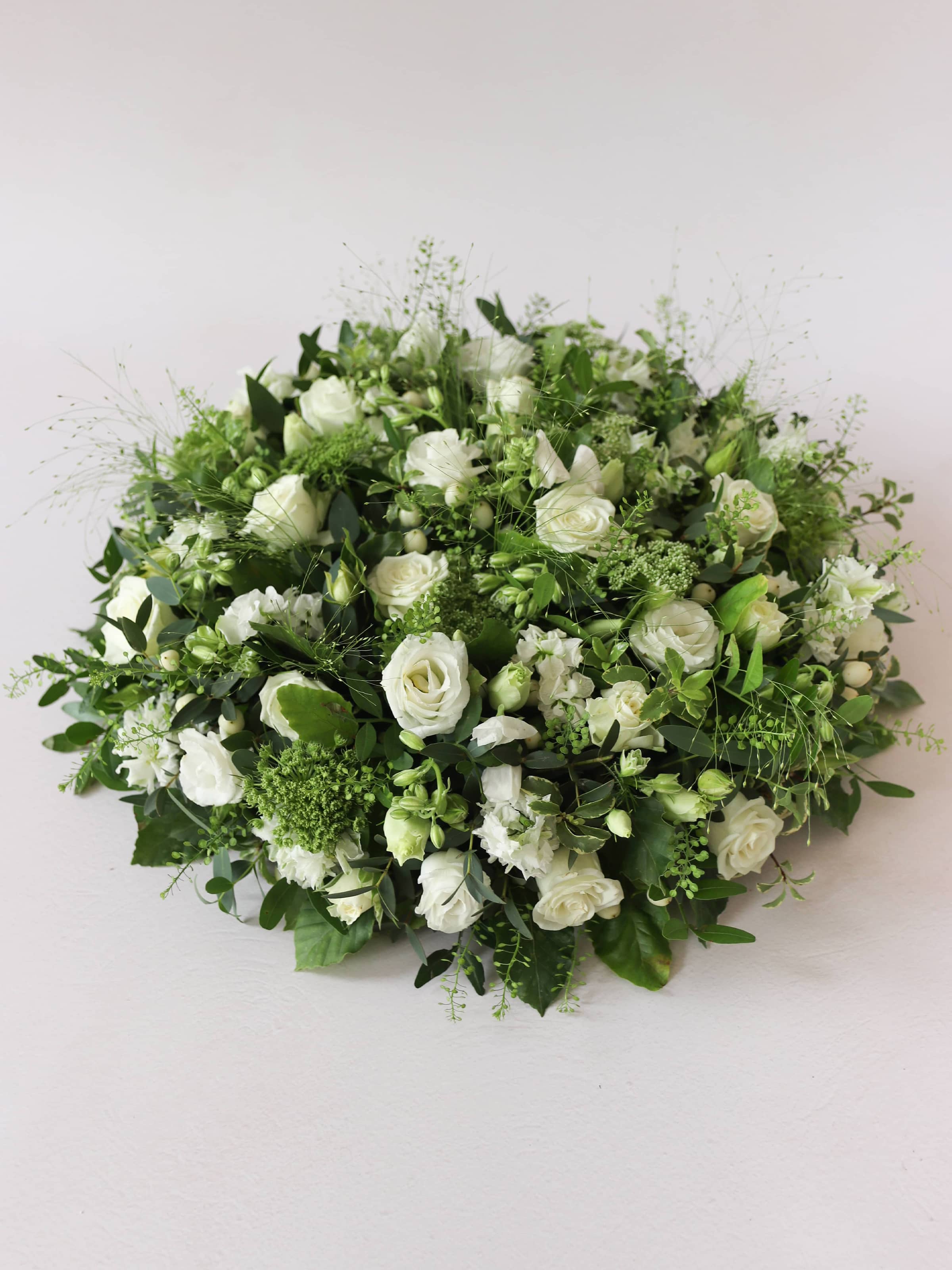 White & Green Round Funeral Posy