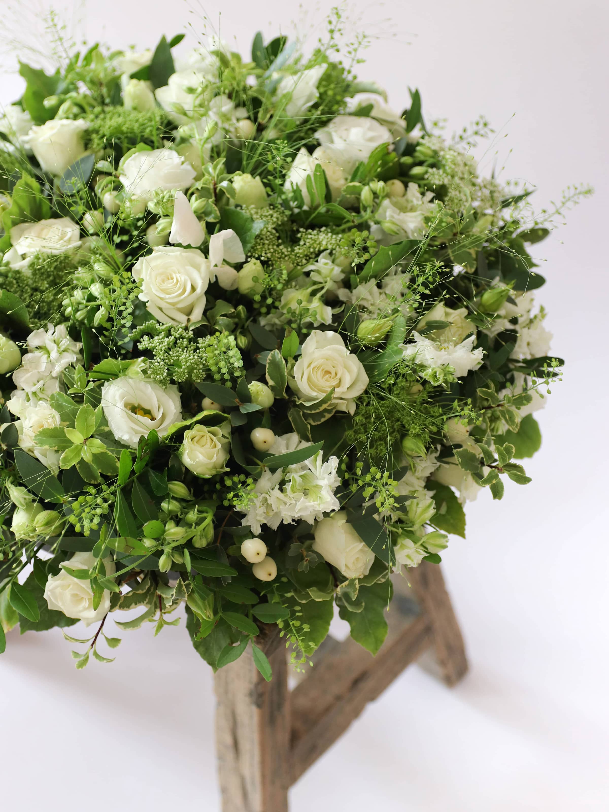 White & Green Round Funeral Posy