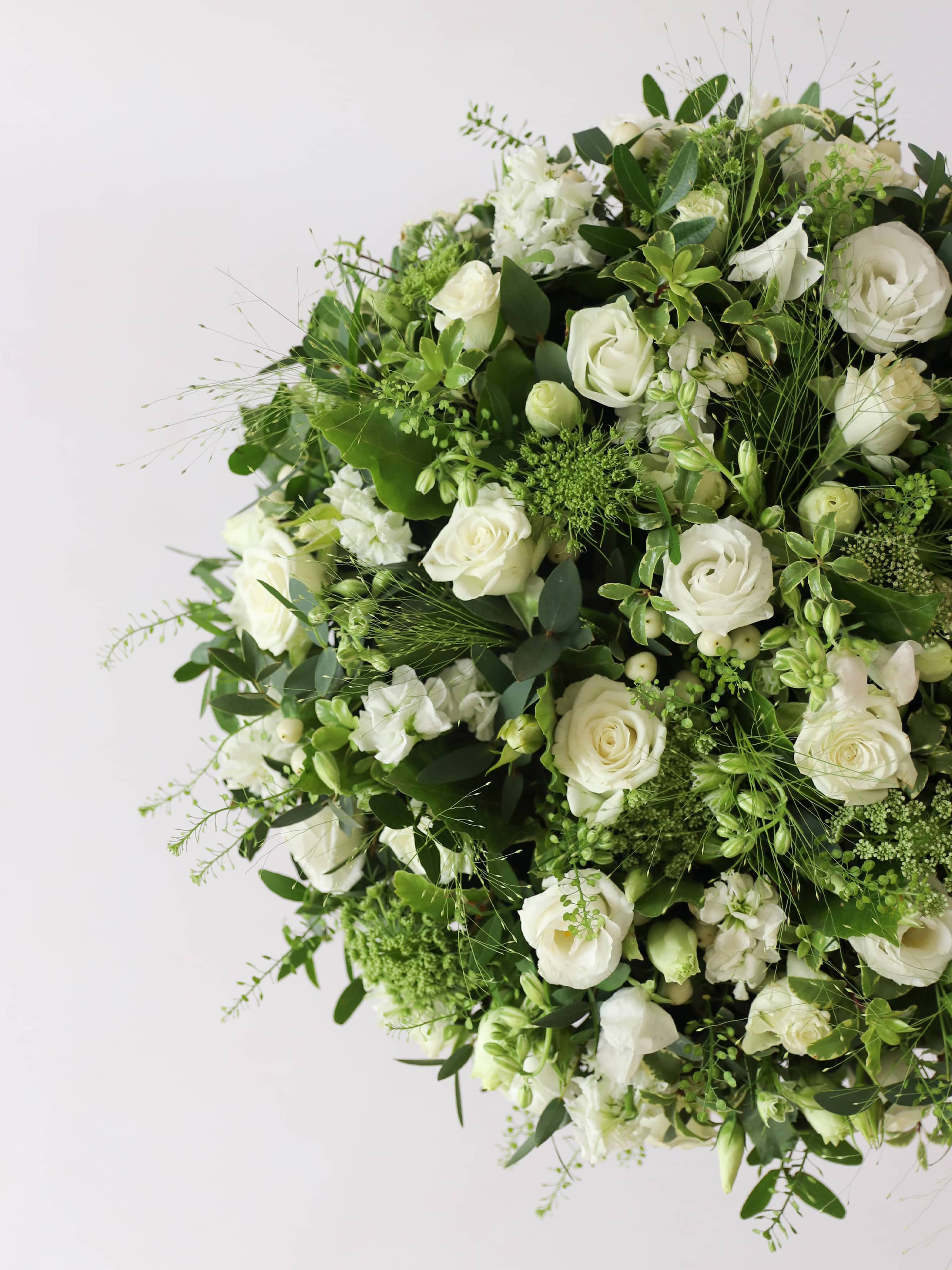 White & Green Round Funeral Posy