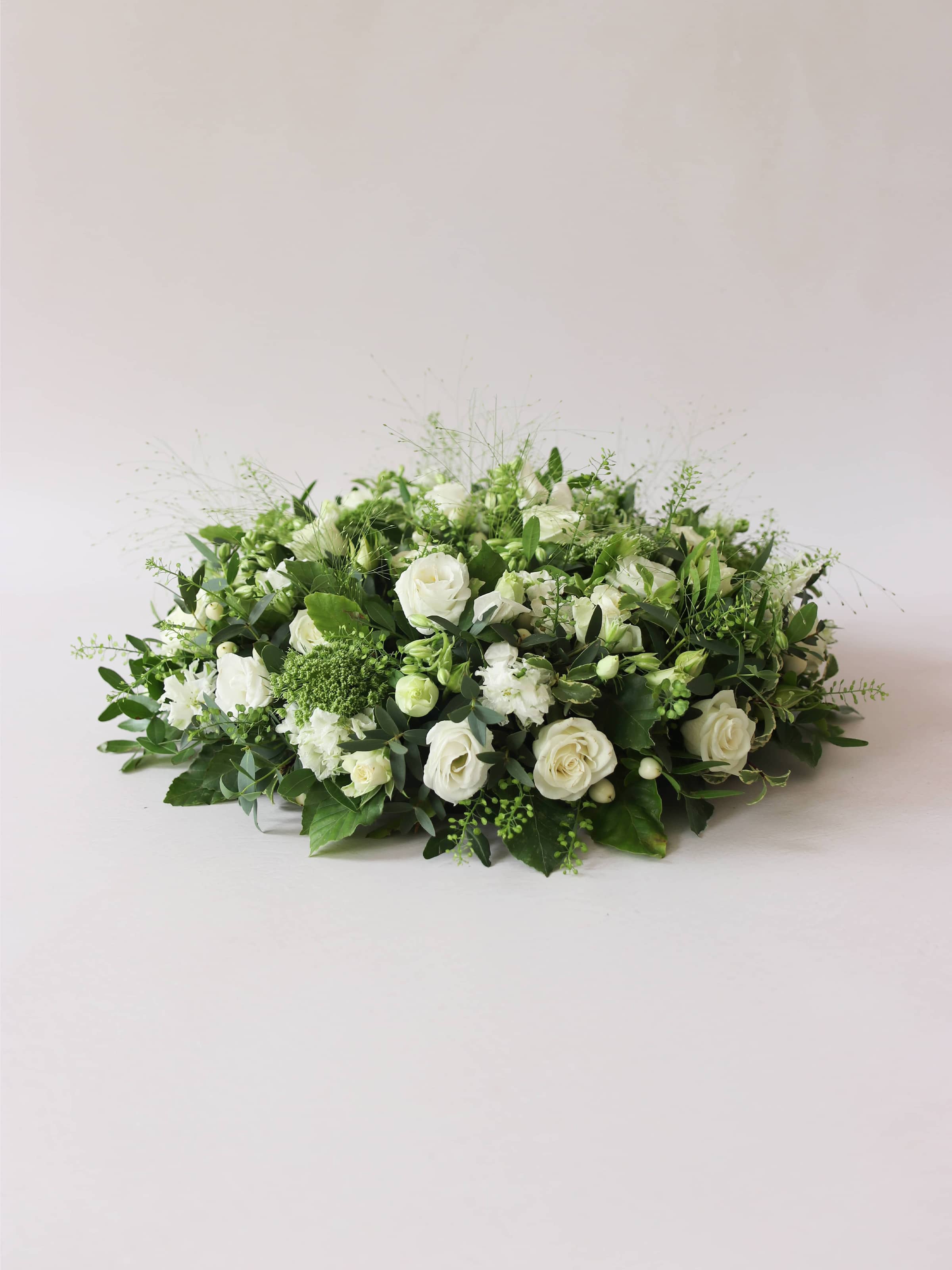 White & Green Round Funeral Posy