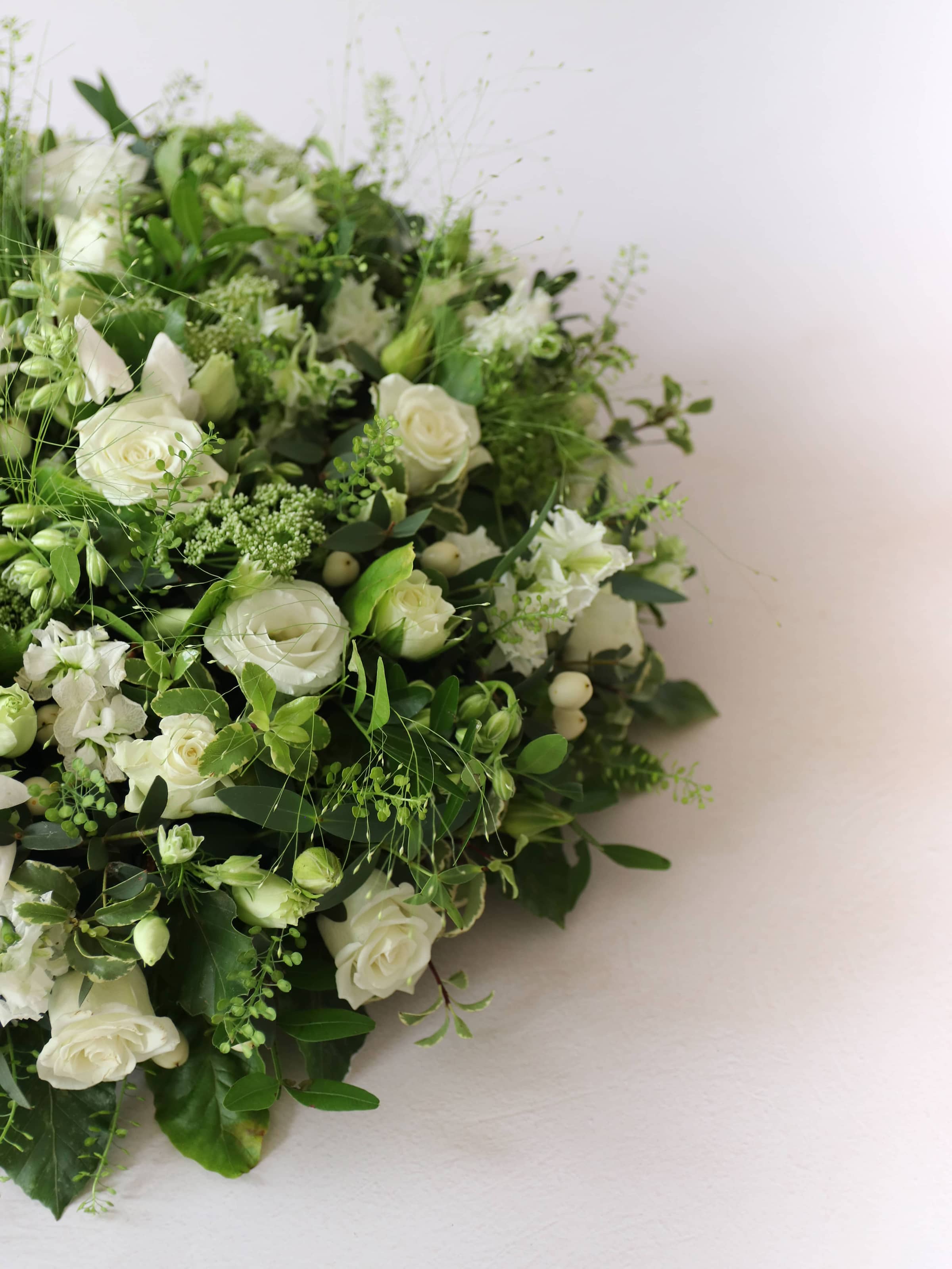 White & Green Round Funeral Posy