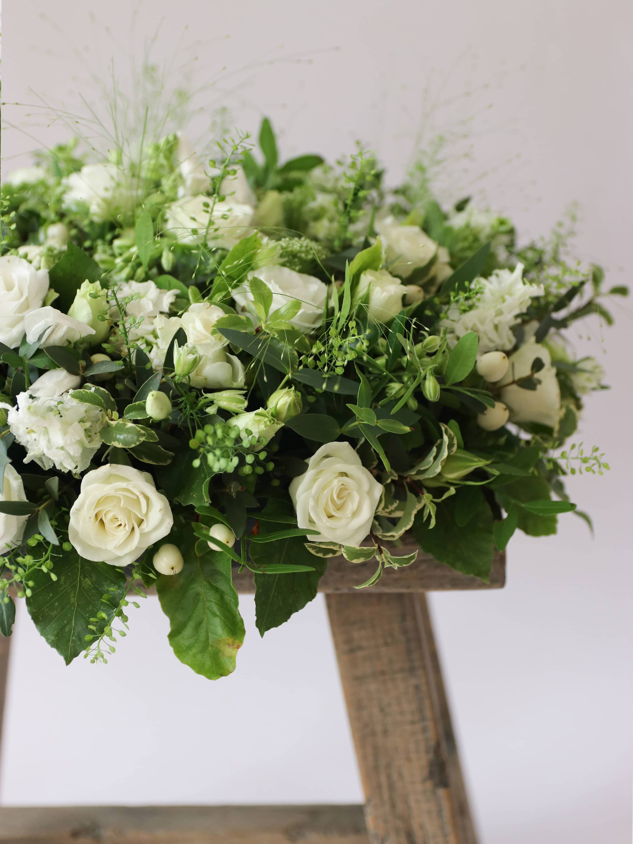 White & Green Round Funeral Posy