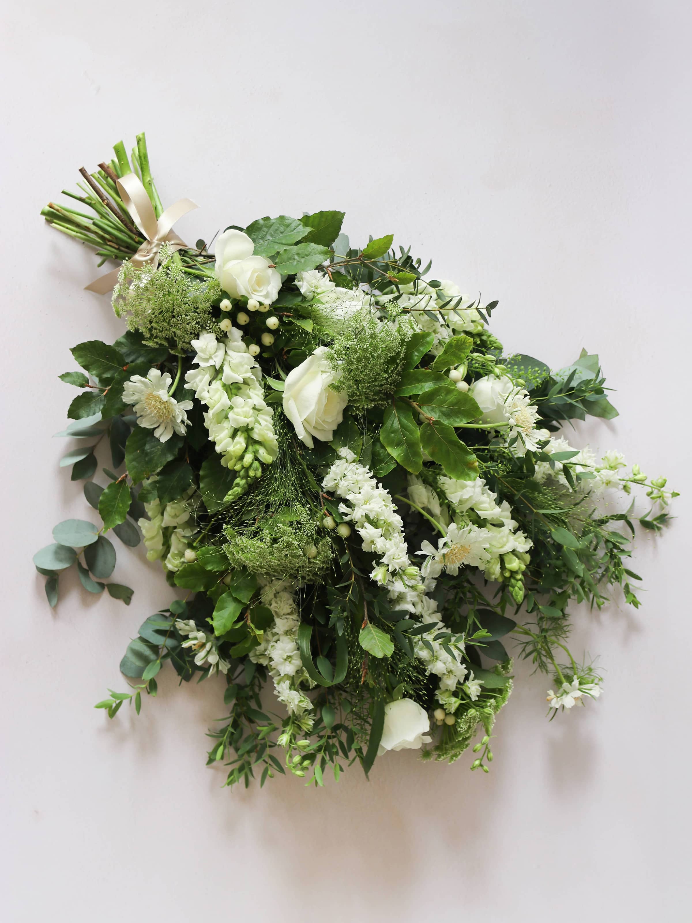 White & Green Tied Funeral Sheaf
