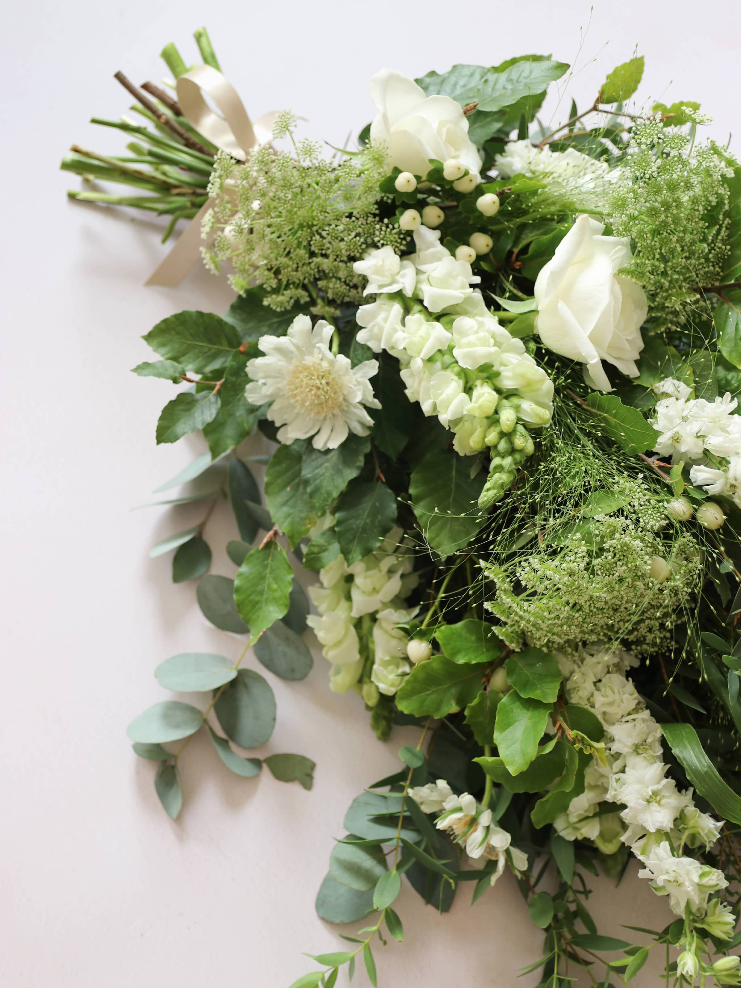 White & Green Tied Funeral Sheaf