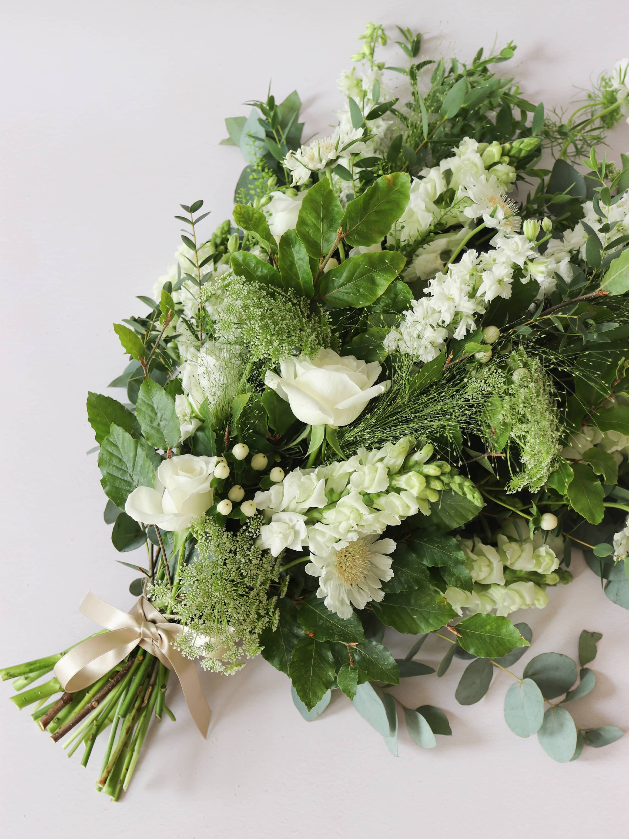 White & Green Tied Funeral Sheaf