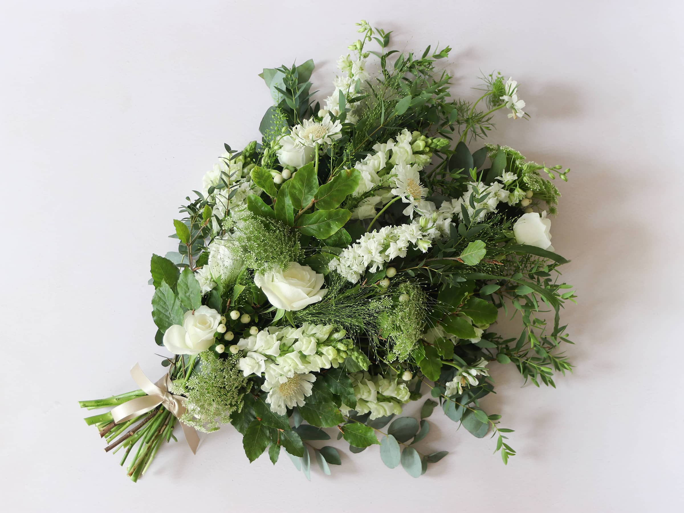 White & Green Tied Funeral Sheaf