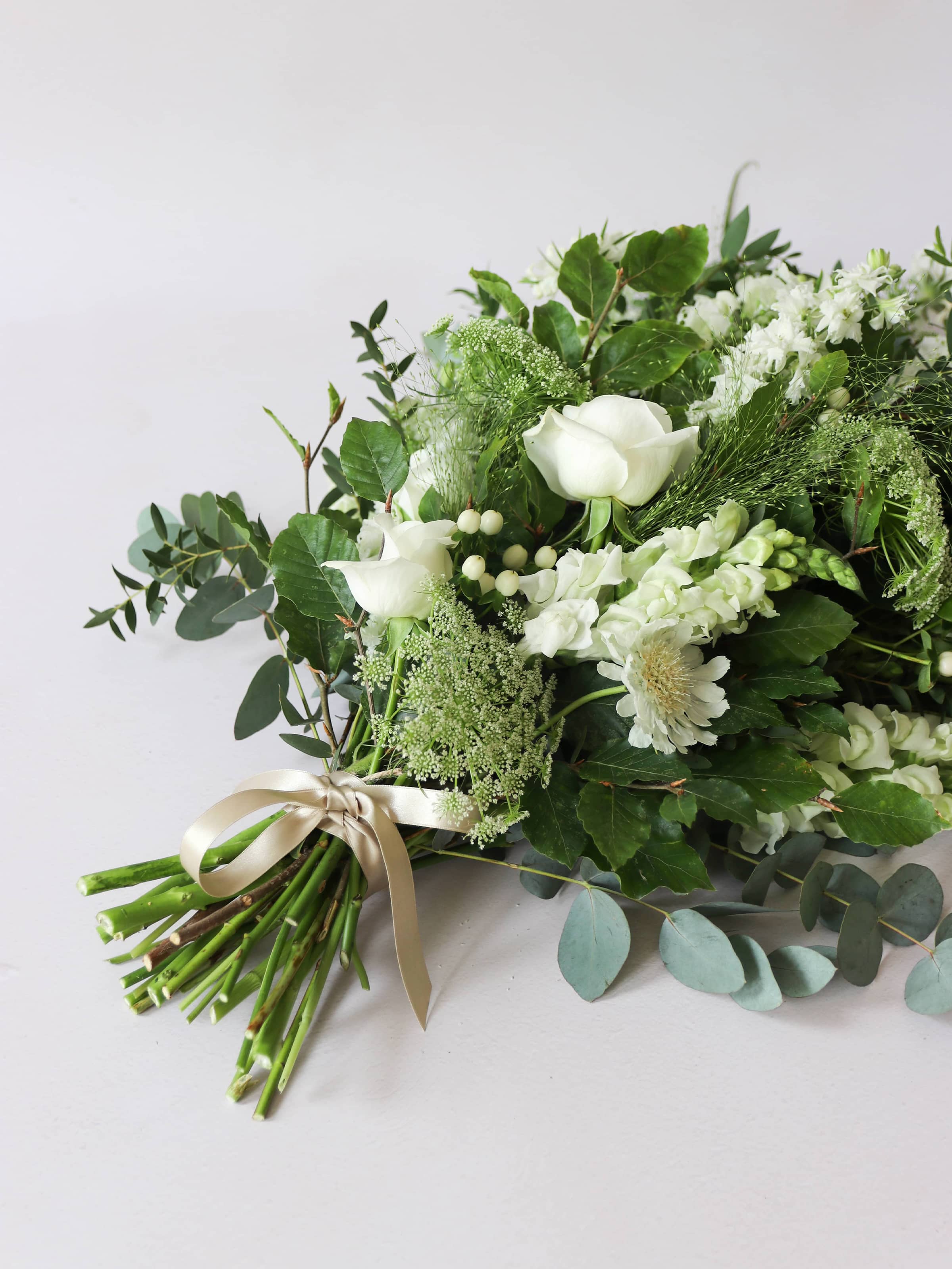 White & Green Tied Funeral Sheaf