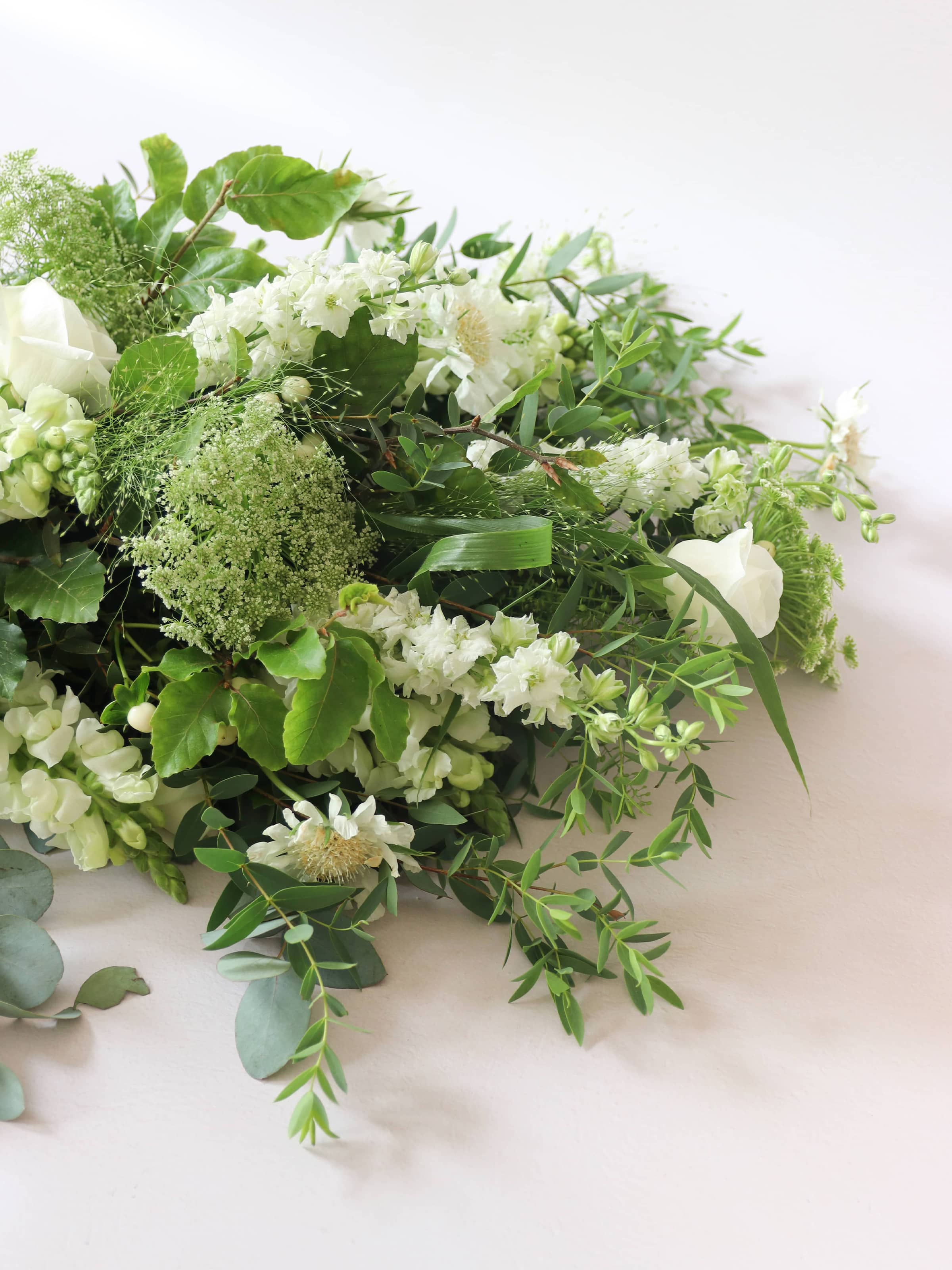 White & Green Tied Funeral Sheaf