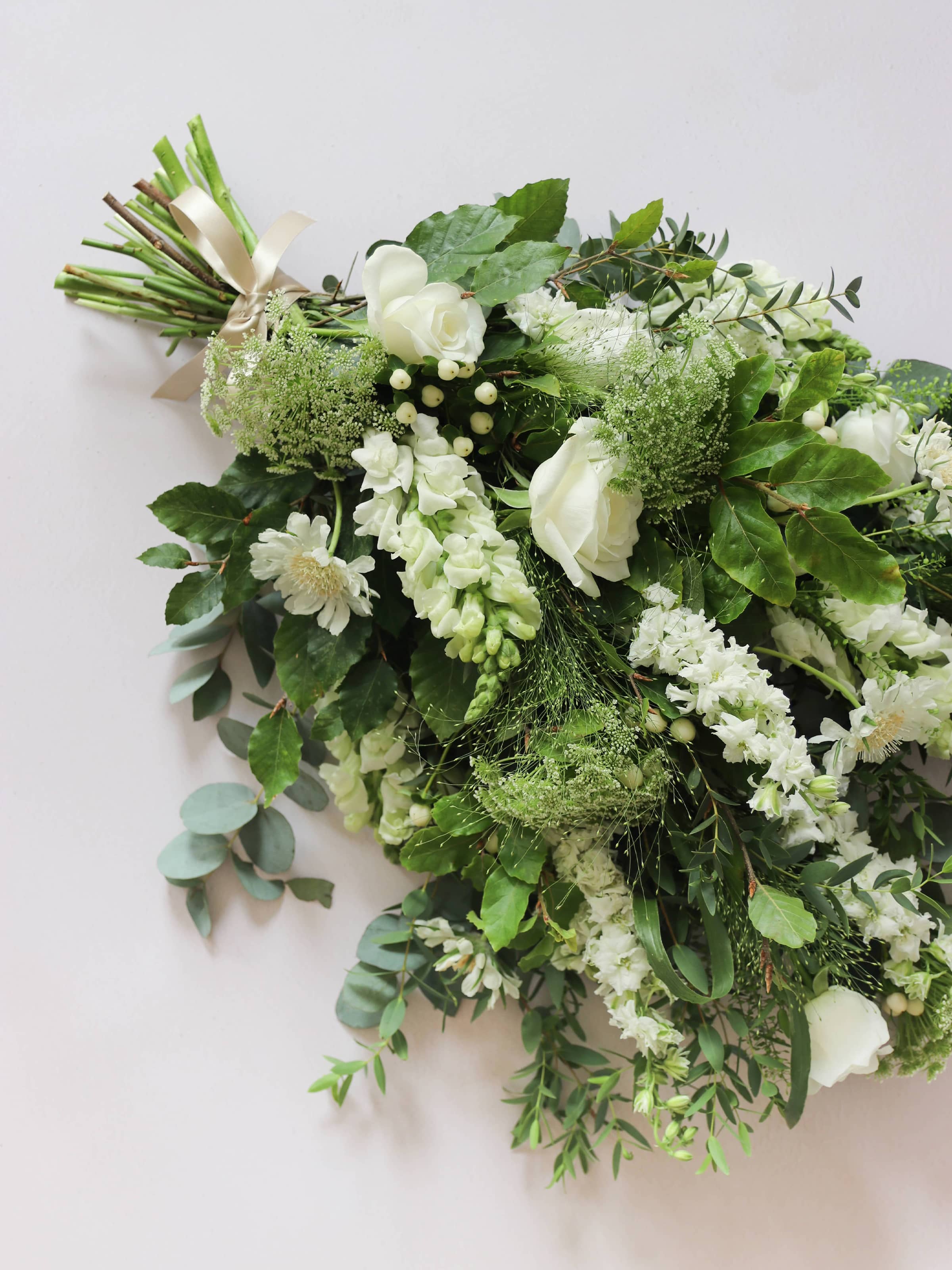 White & Green Tied Funeral Sheaf