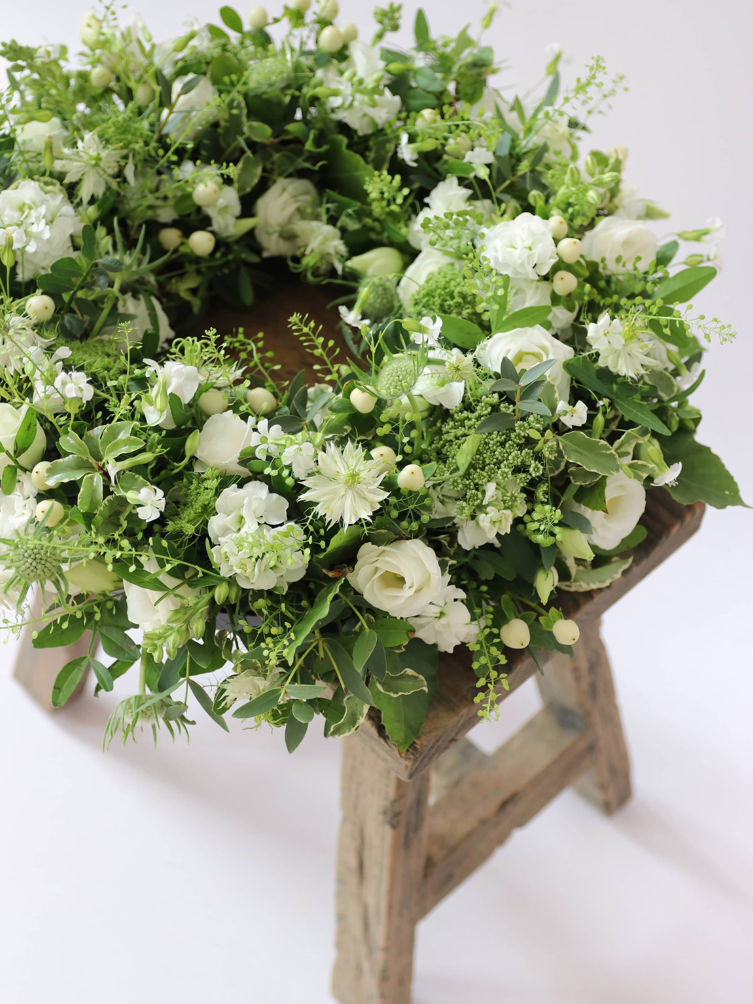 White & Green Loose Funeral Wreath