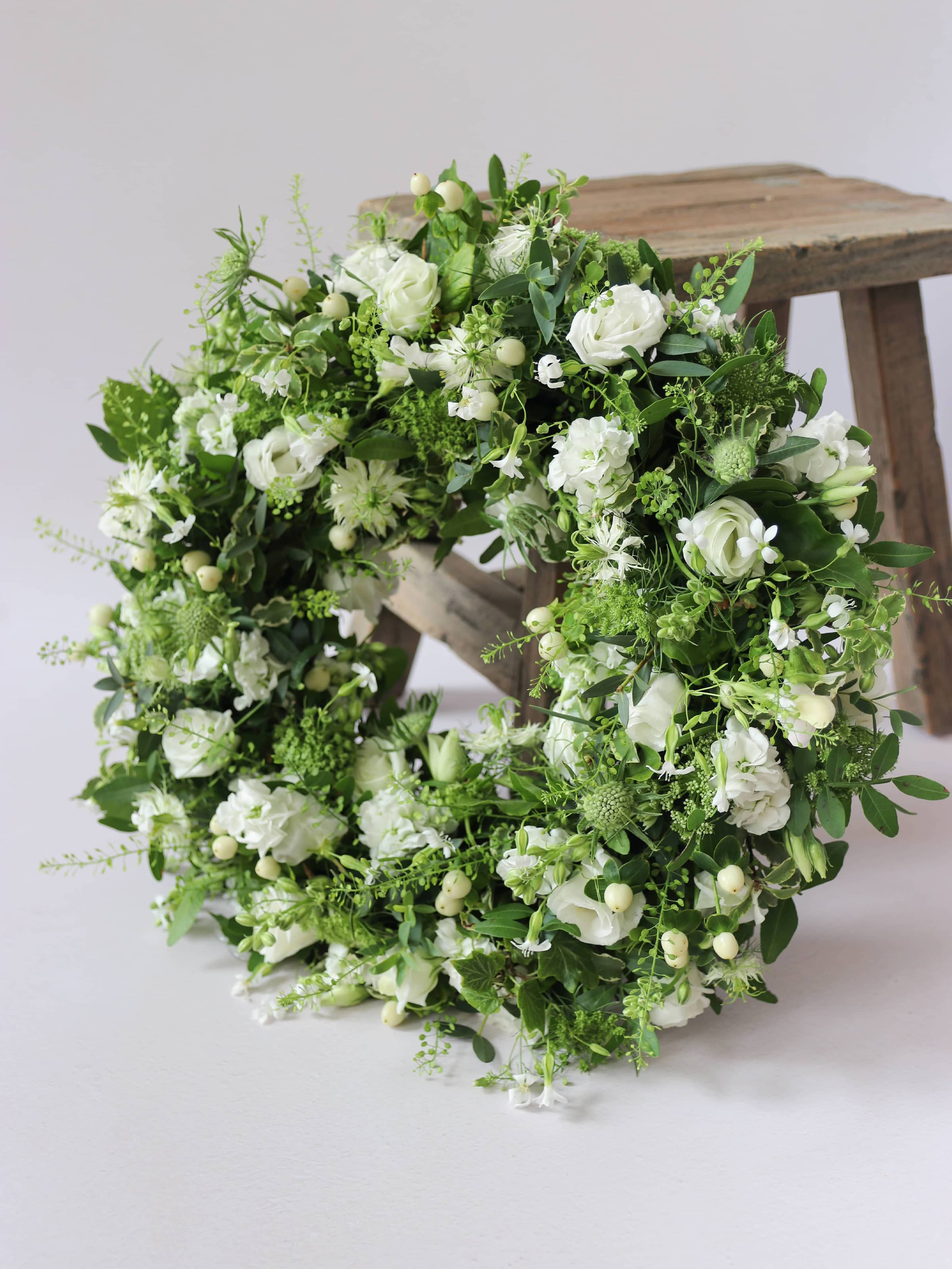 White & Green Loose Funeral Wreath