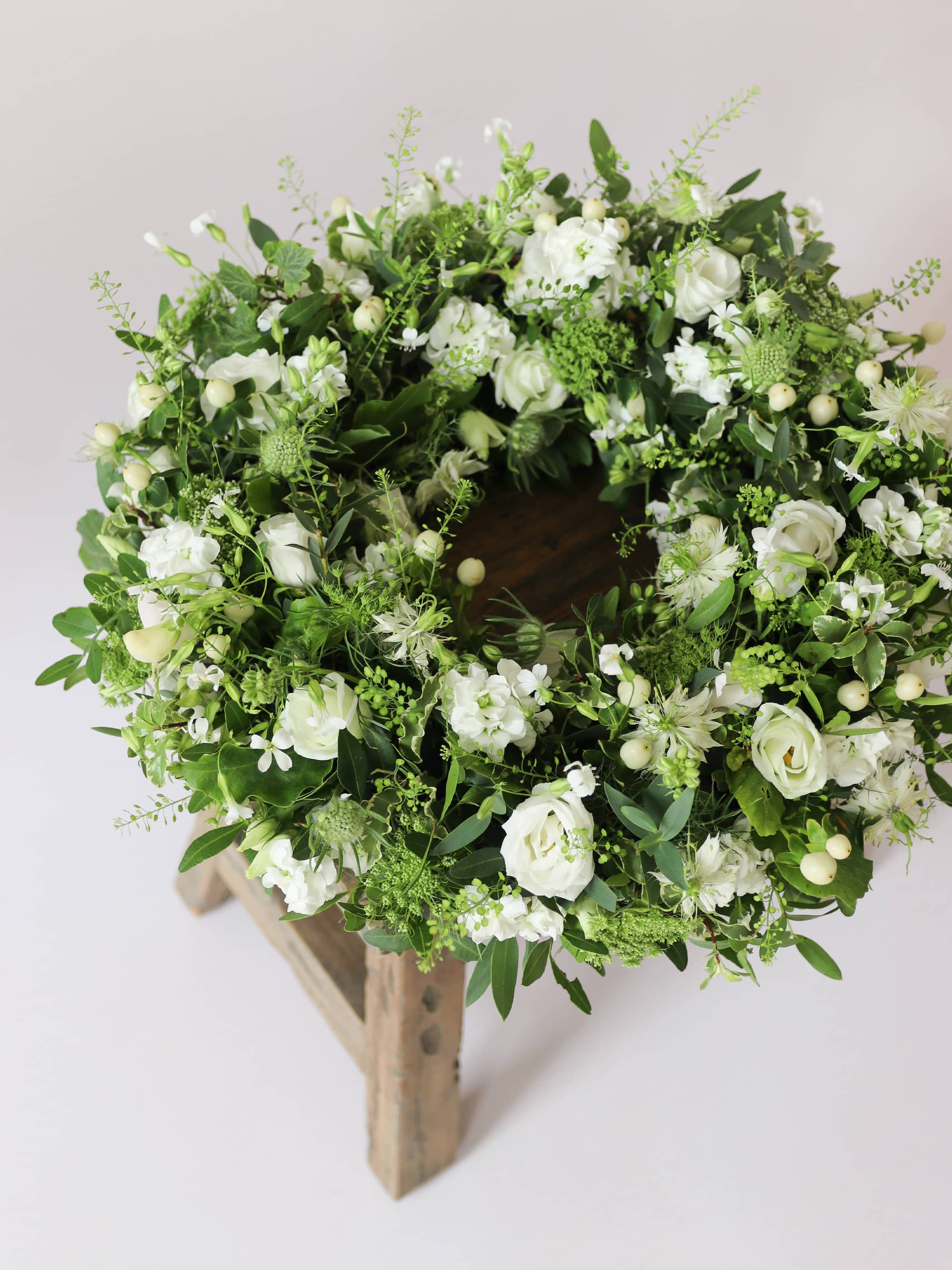 White & Green Loose Funeral Wreath