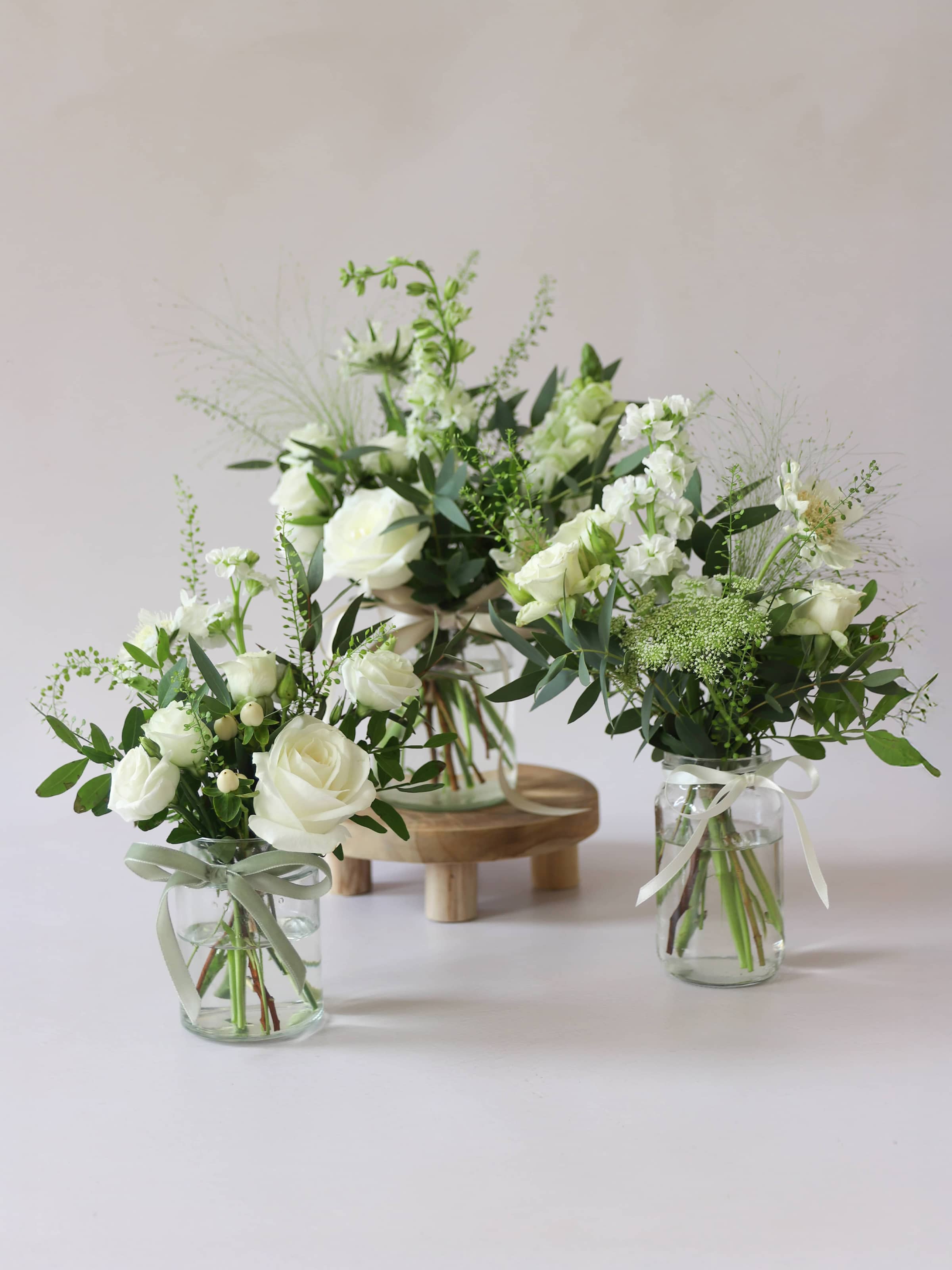White & Green Jam Jar Trio