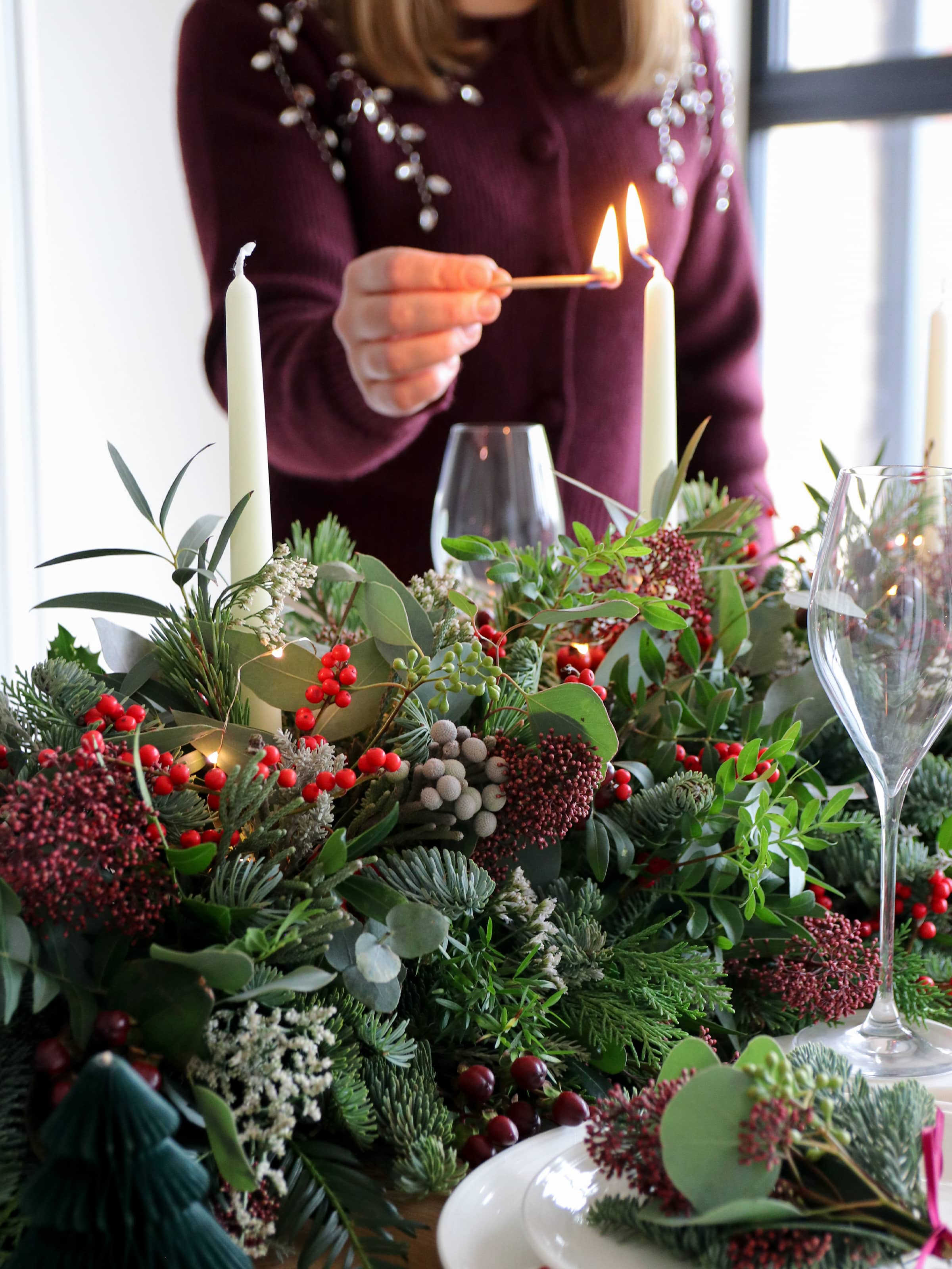 Christmas Table Runner Garland Arrangement