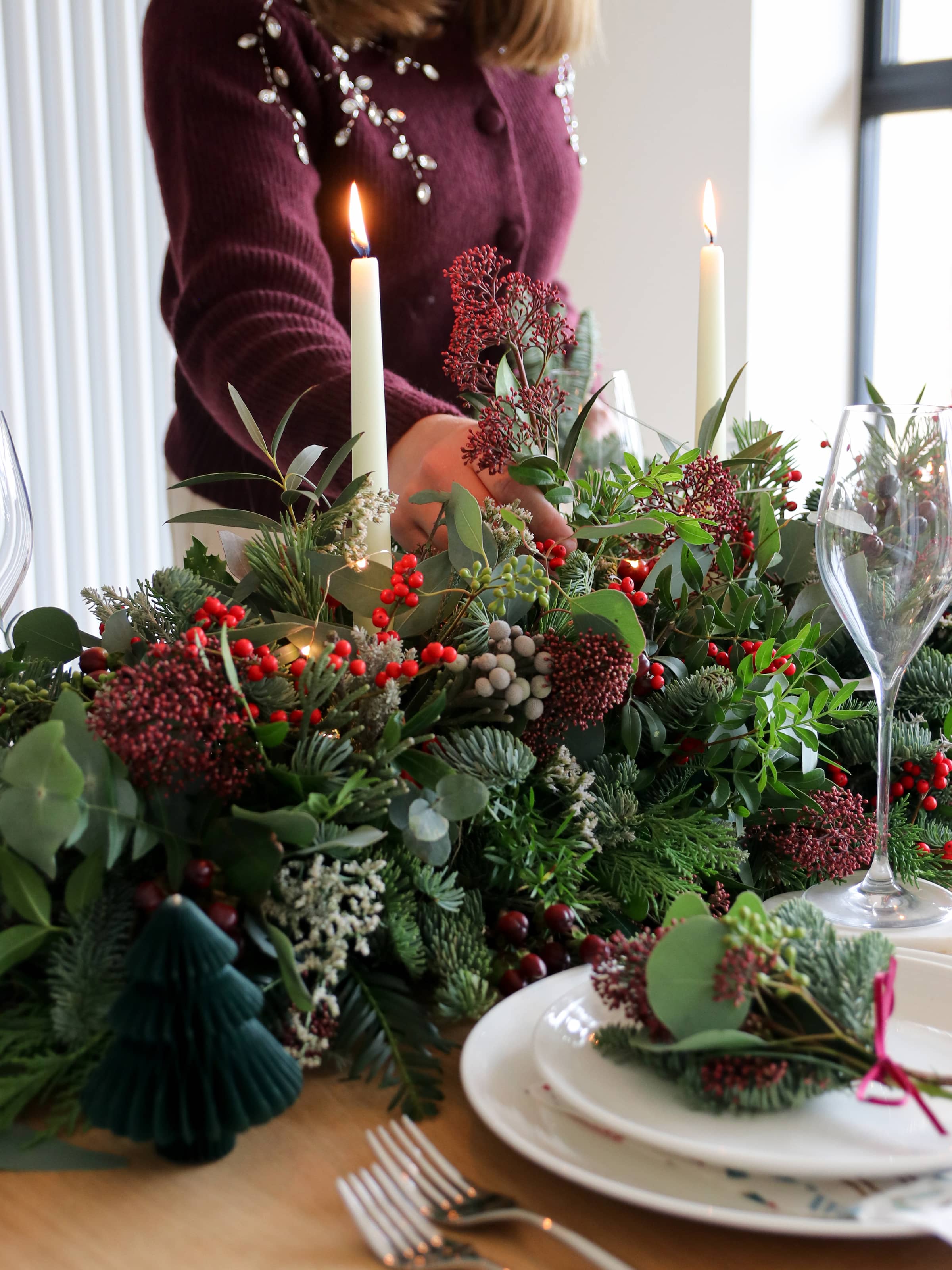 Christmas Table Runner Garland Arrangement