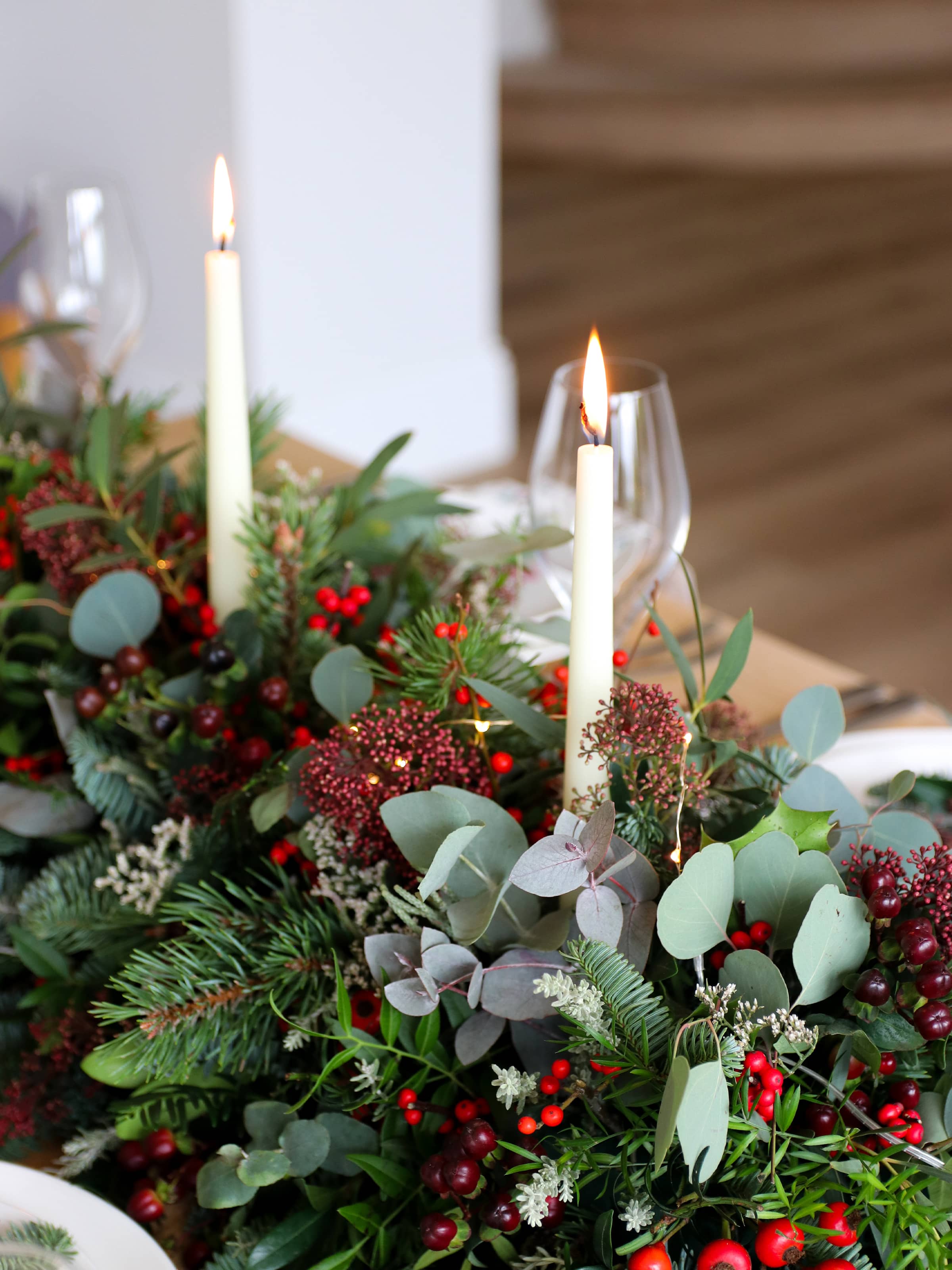 Christmas Table Runner Garland Arrangement