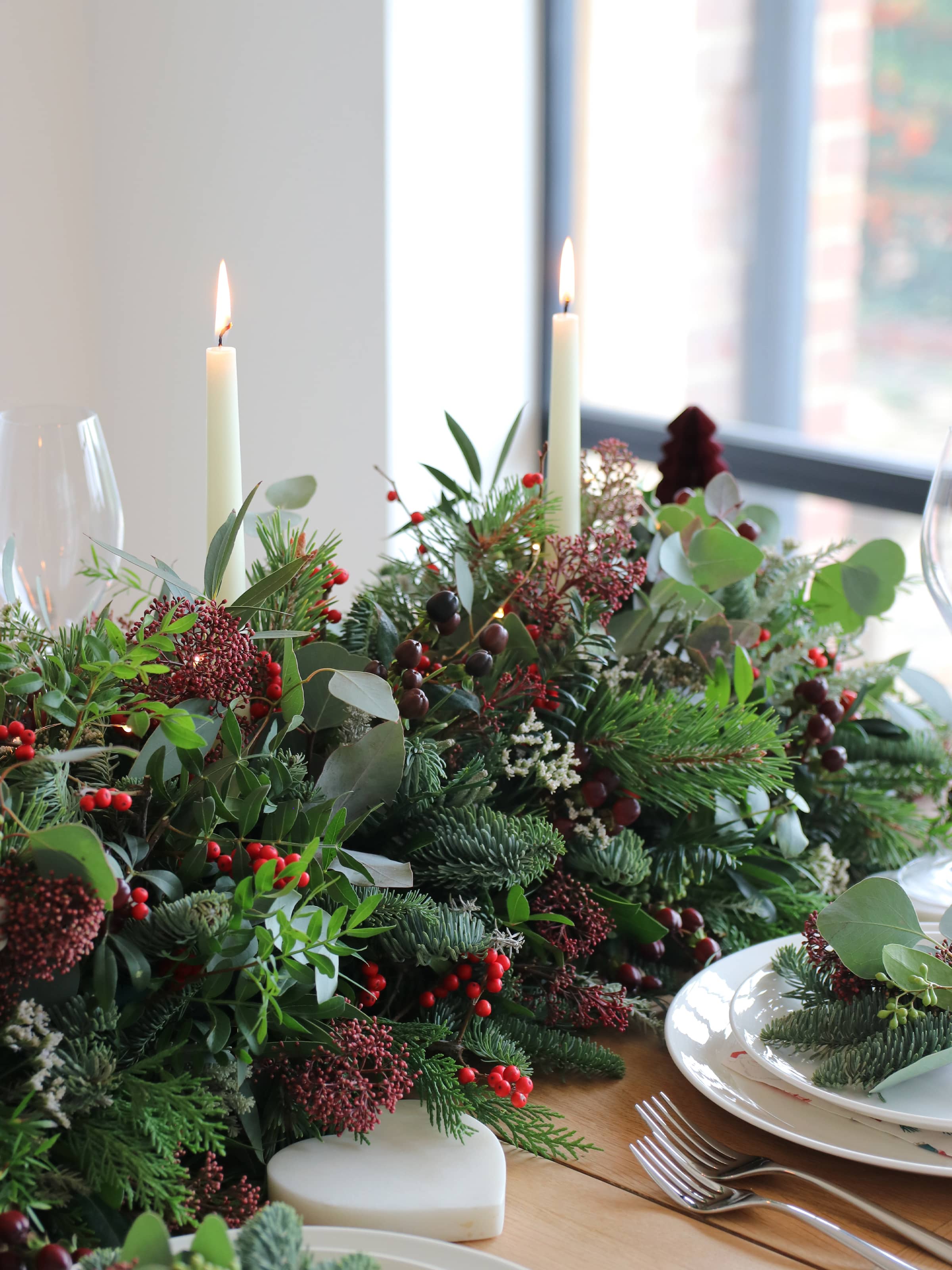 Christmas Table Runner Garland Arrangement