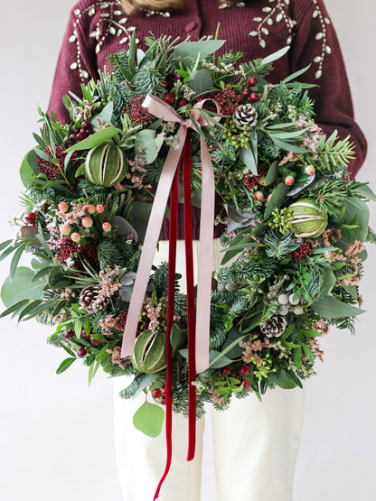'Pretty in Pink' - Luxury Fresh Christmas Door Wreath