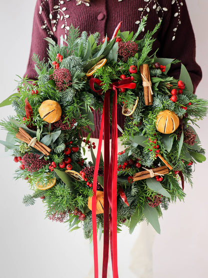 'Clementine Kisses' - Luxury Fresh Christmas Door Wreath
