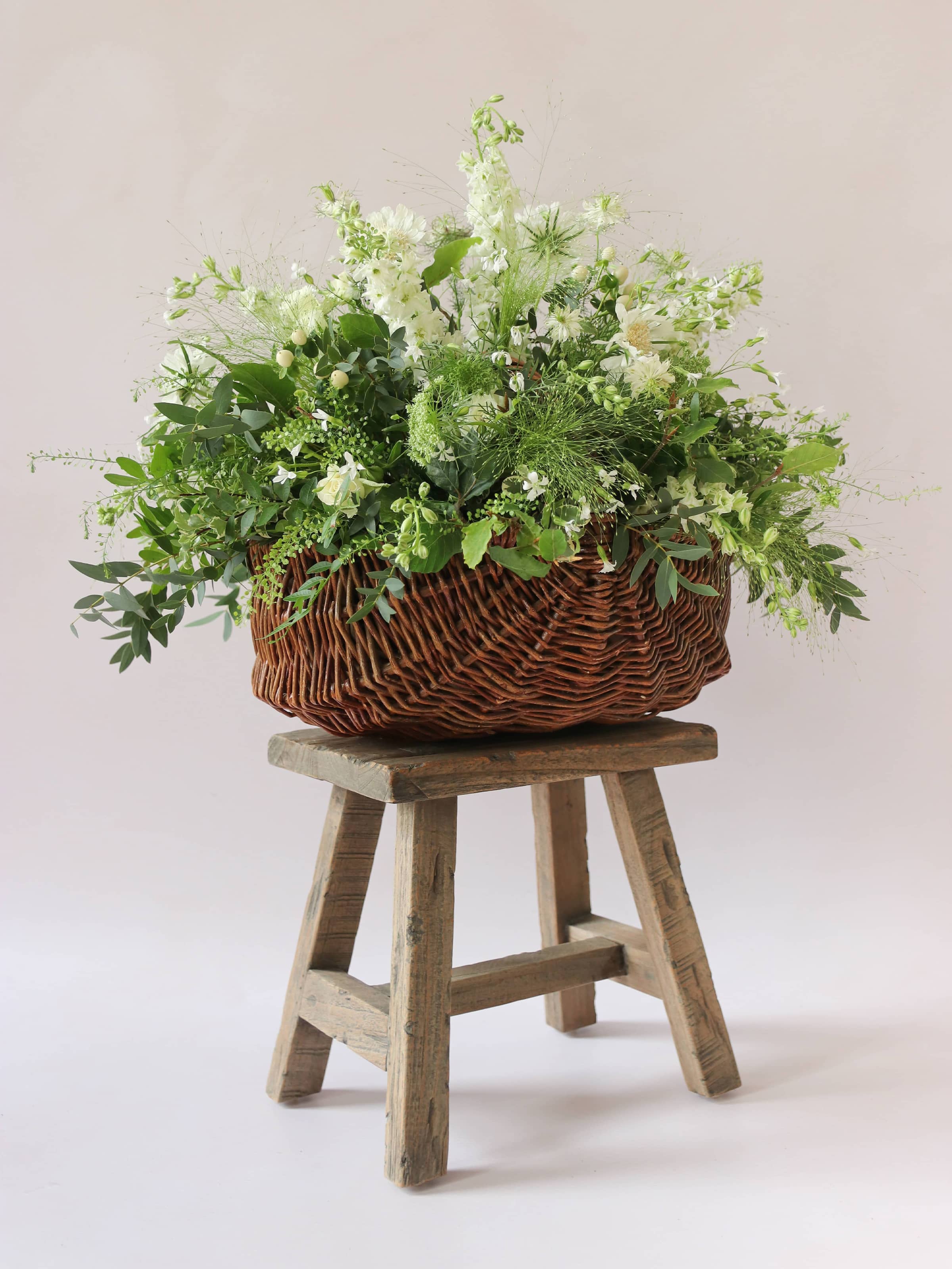 White & Green Basket Flower Arrangement