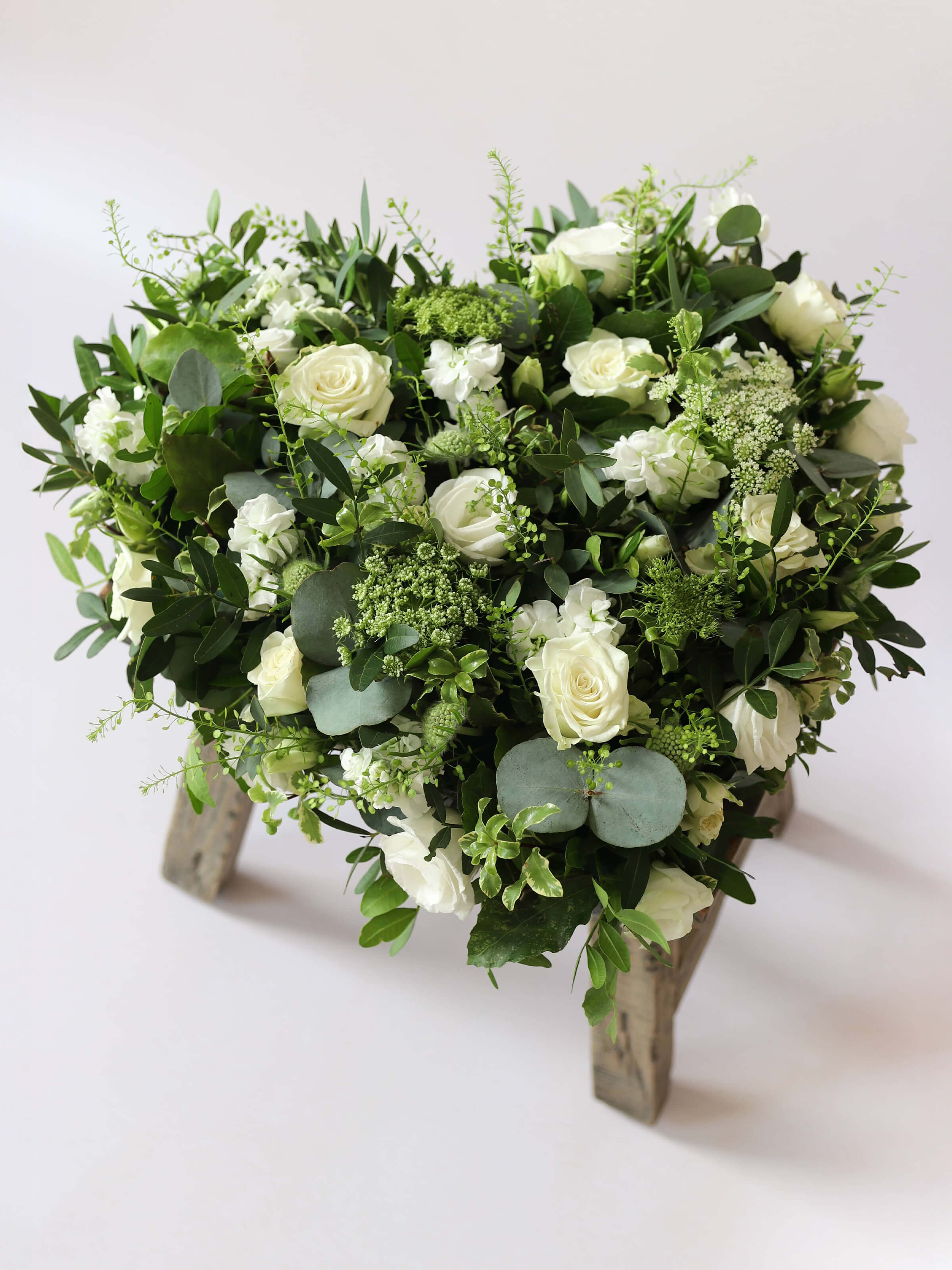 White & Green Funeral Heart Posy