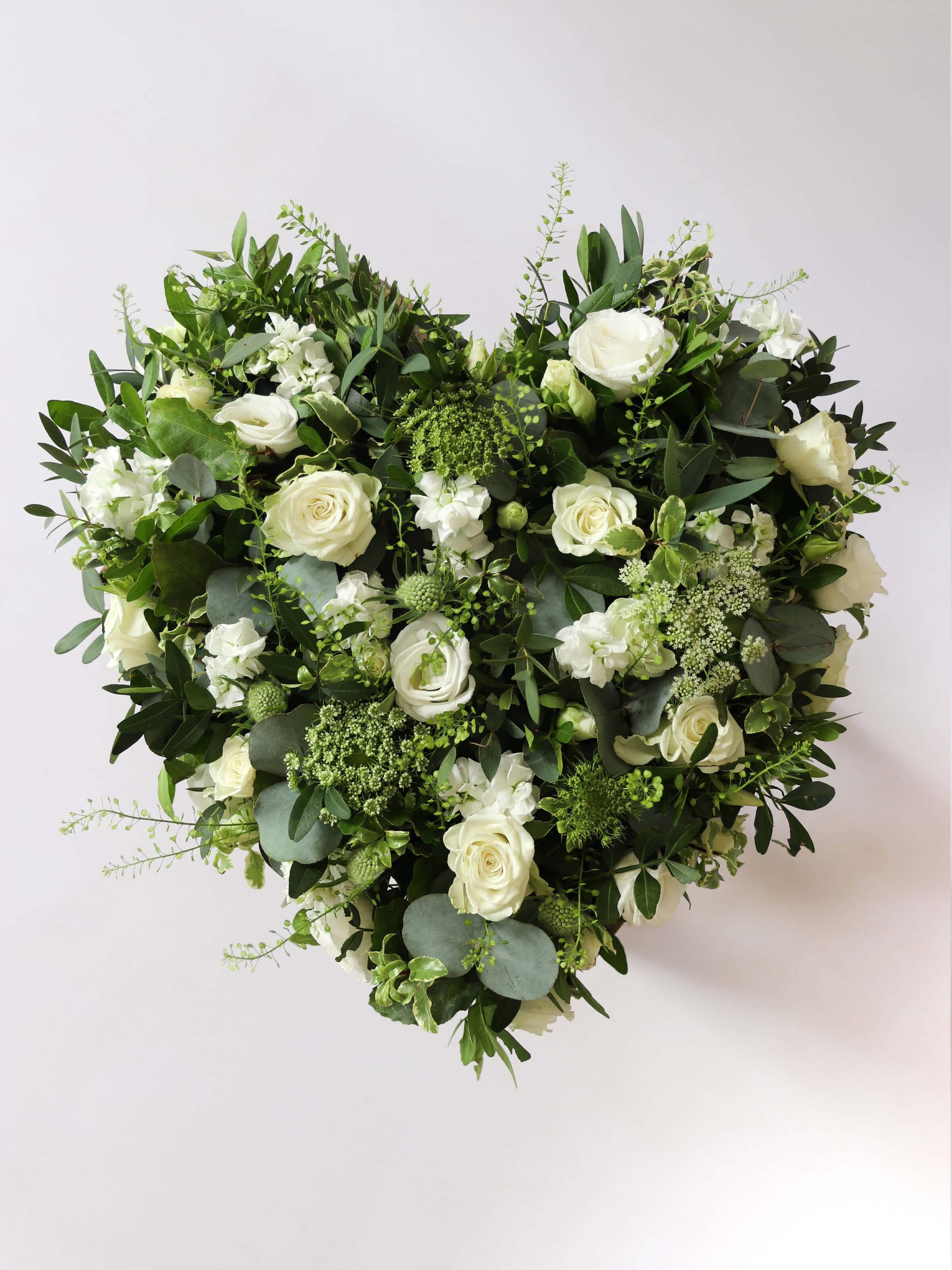 White & Green Funeral Heart Posy