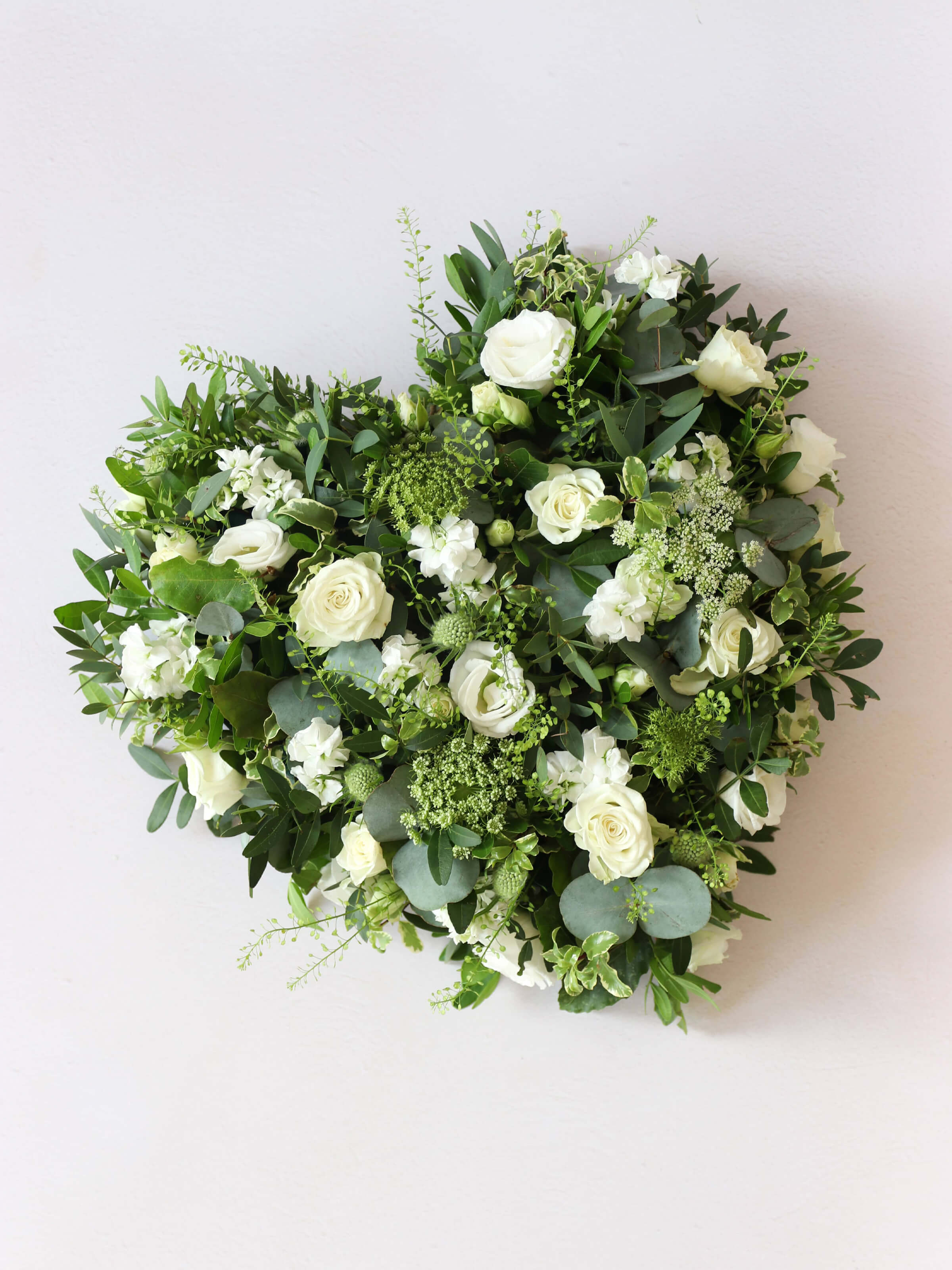 White & Green Funeral Heart Posy