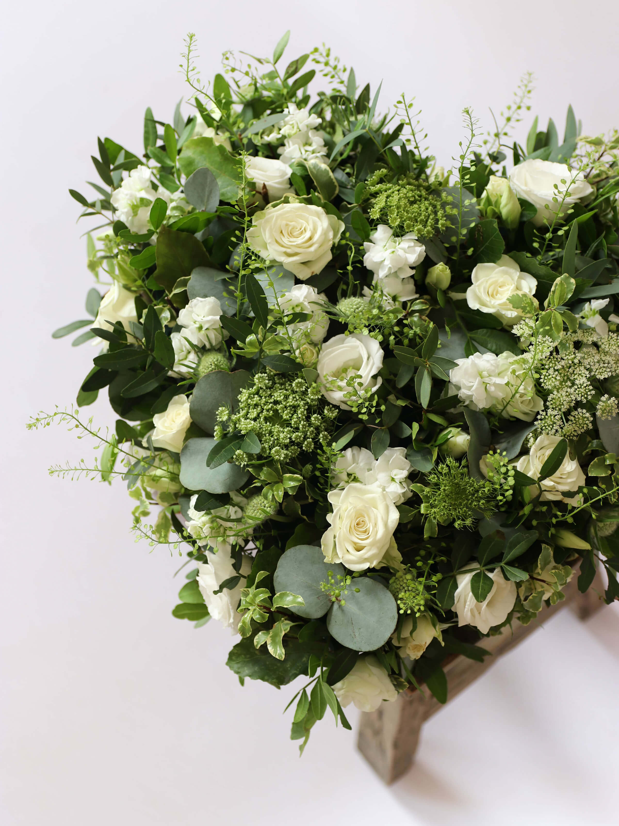 White & Green Funeral Heart Posy