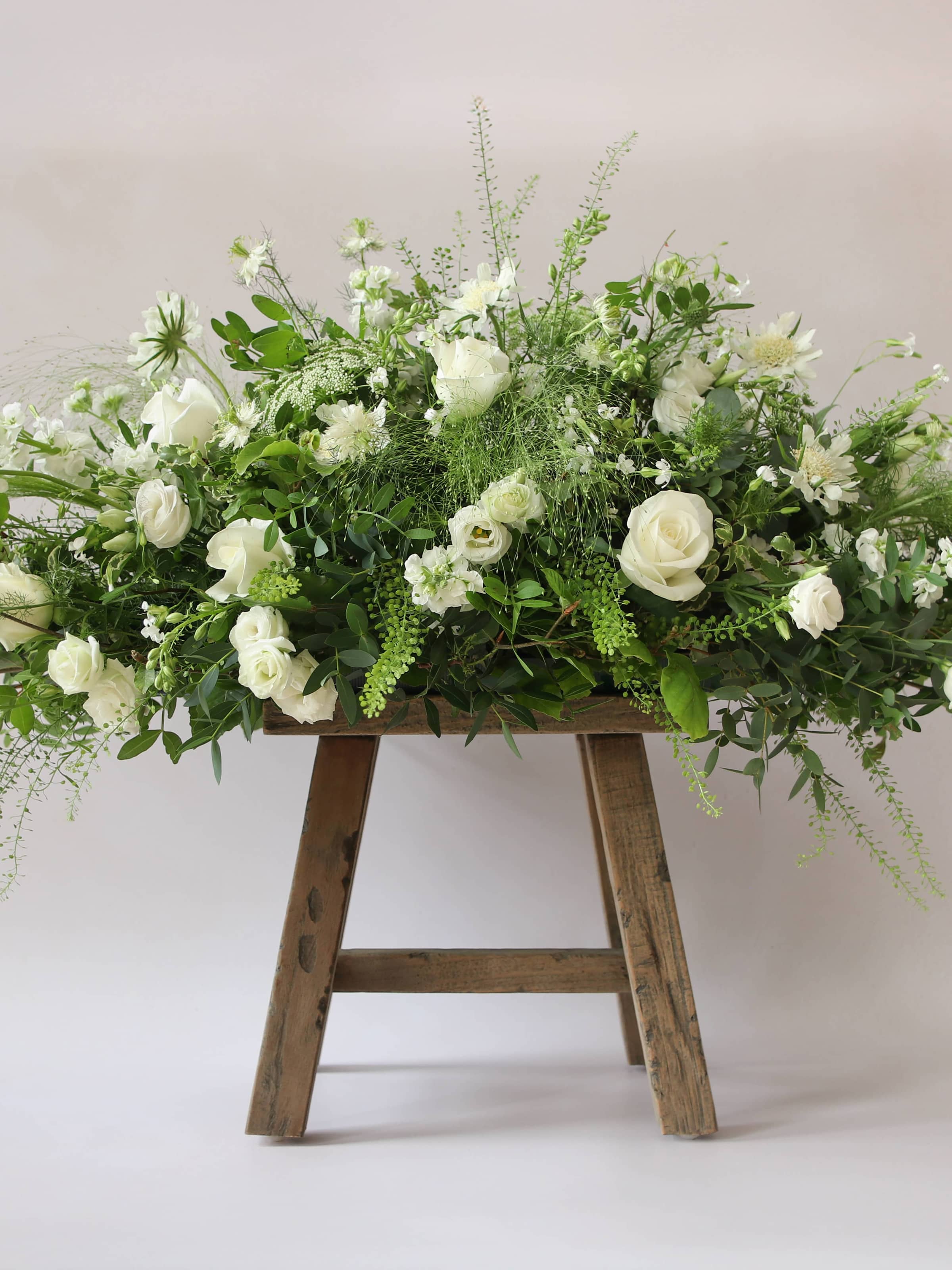 White & Green Double Ended Coffin Spray